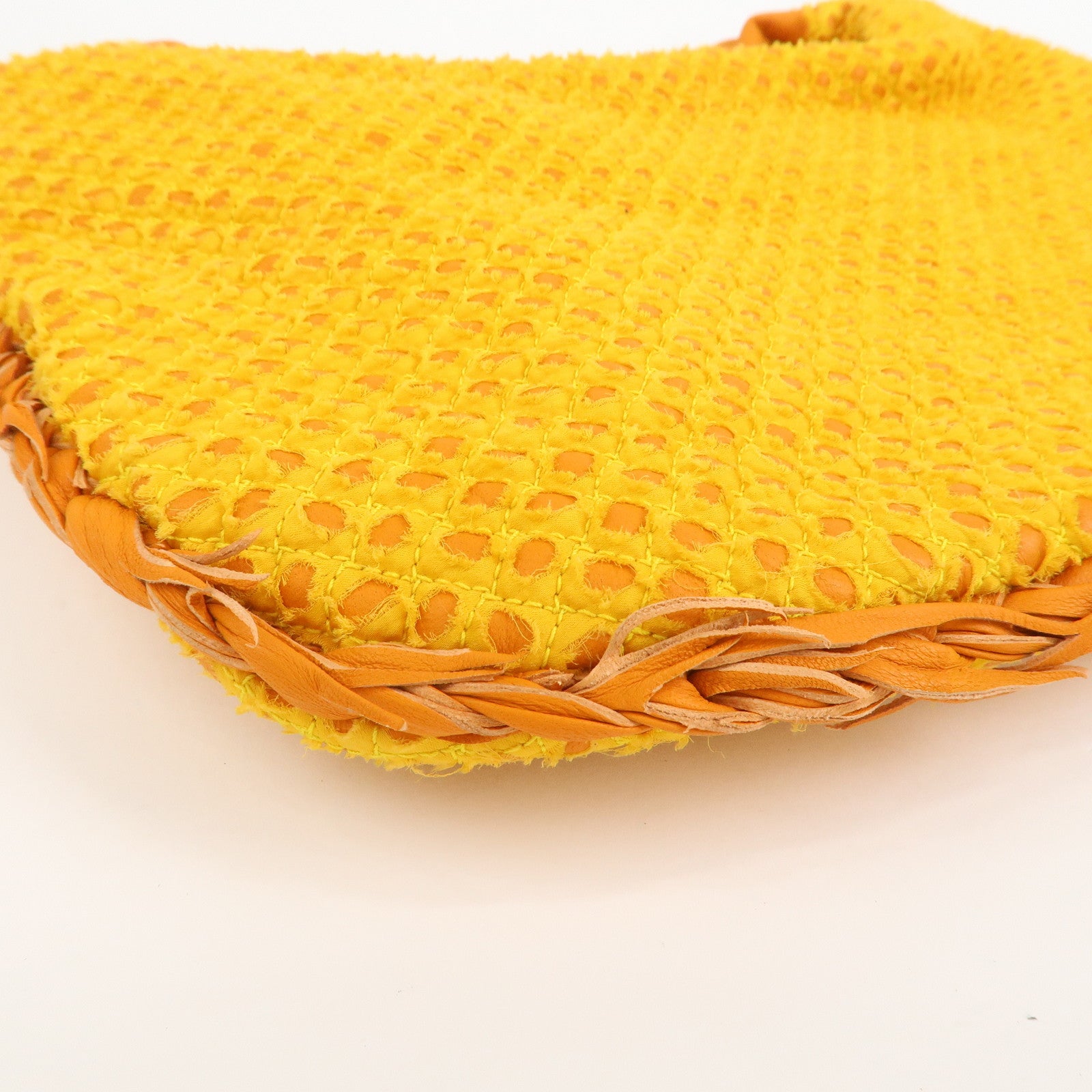 BOTTEGA VENETA Hobo Leather Cotton Shoulder Bag Orange Yellow