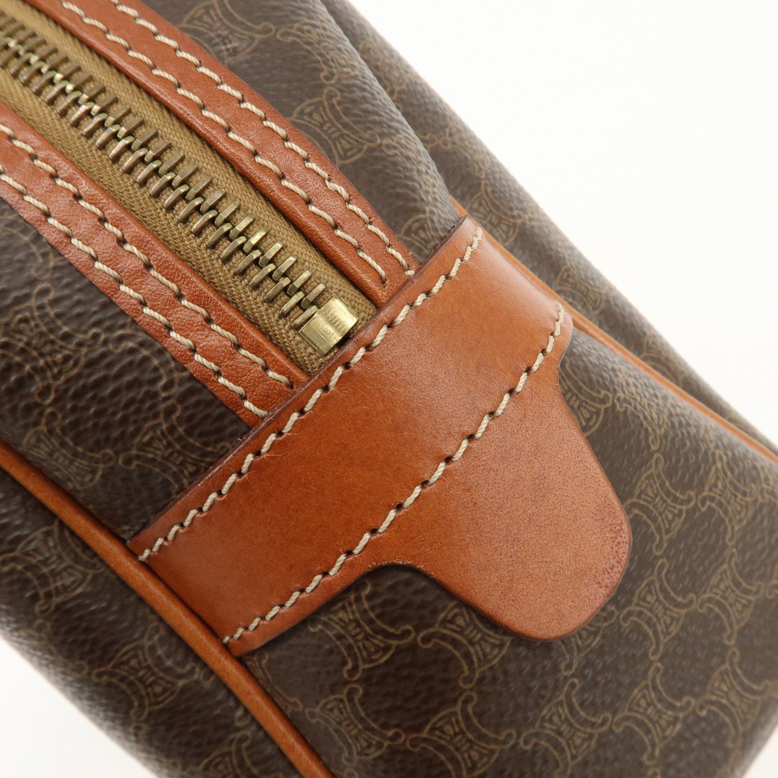 CELINE Macadam Logo PVC Leather Hand Bag Brown Gold