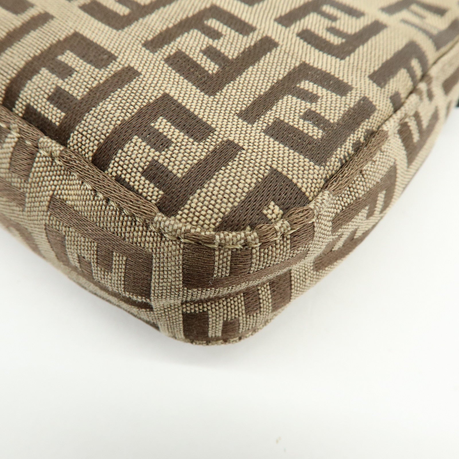 FENDI Zucchino Canvas Leather Hand Bag Brown Beige 8BR041