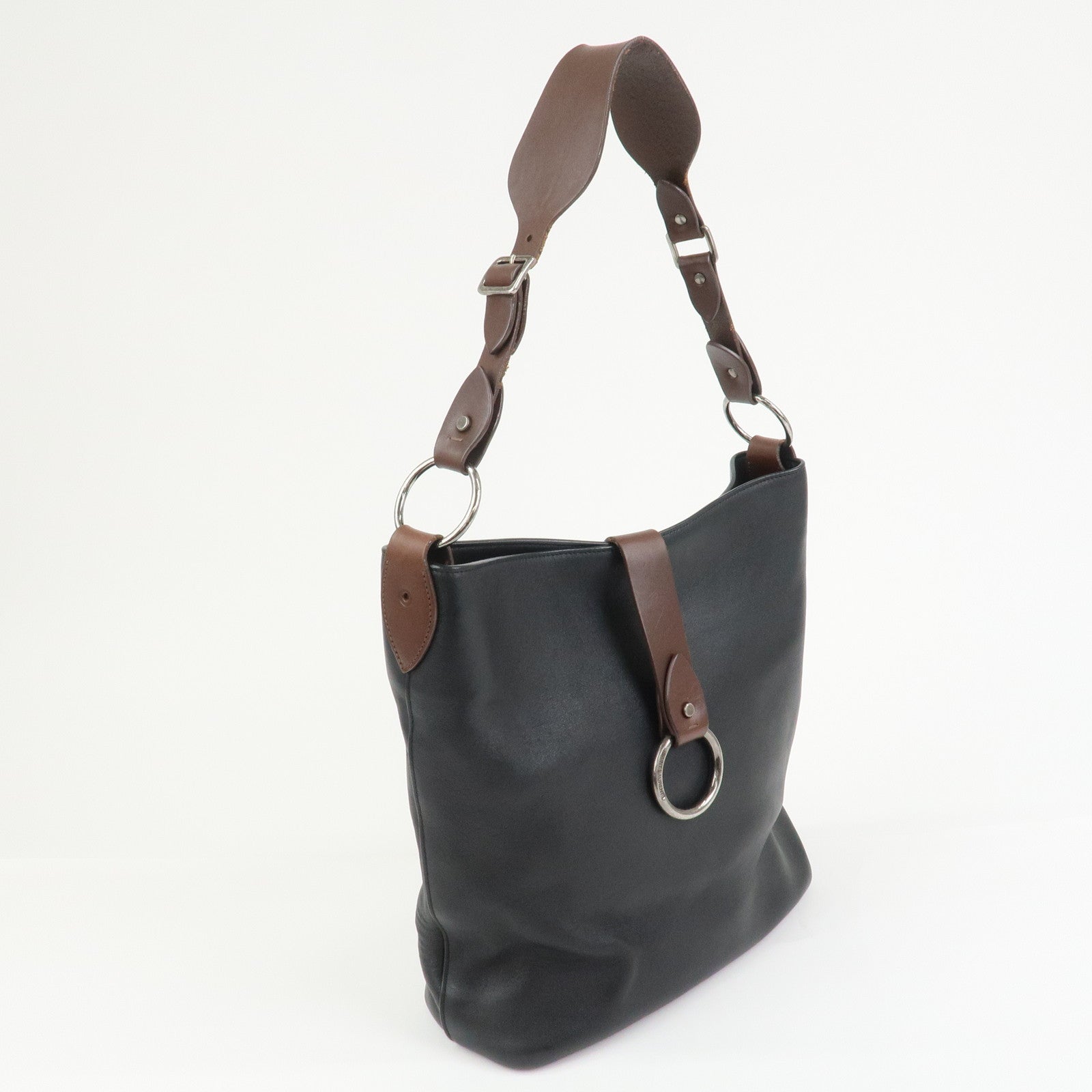 SAINT LAURENT PARIS Leather Shoulder Bag Black Brown