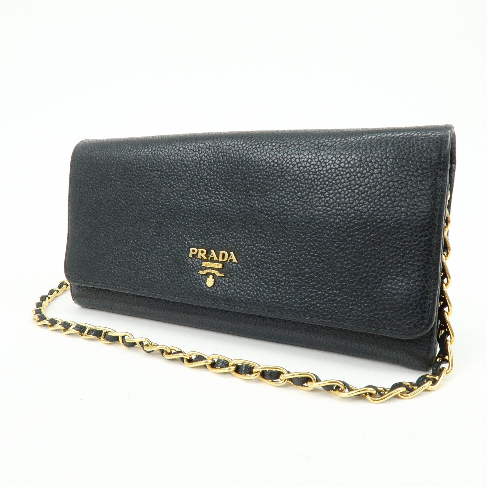 PRADA Saffiano Leather Chain Wallet Shoulder Bag Black 1M1290