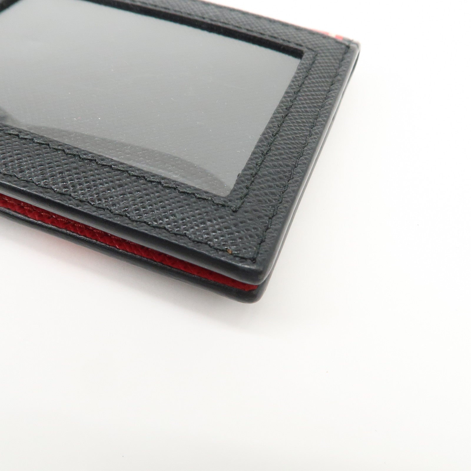 PRADA Saffiano Leather Heart Card Case Pass Case Black Red 1MC006