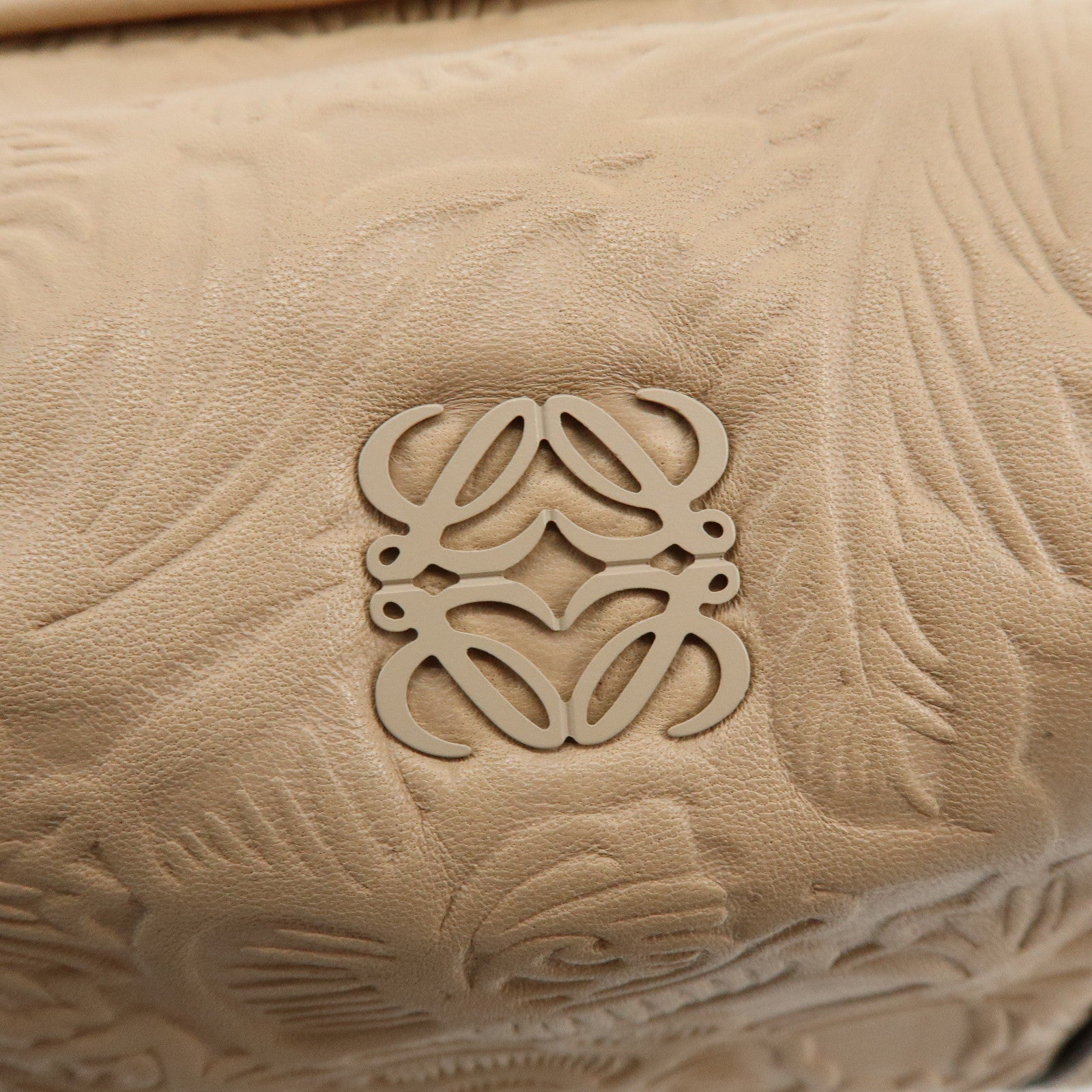 LOEWE Anagram Leather Mini Boston Bag Tote Hand Shoulder Bag Beige