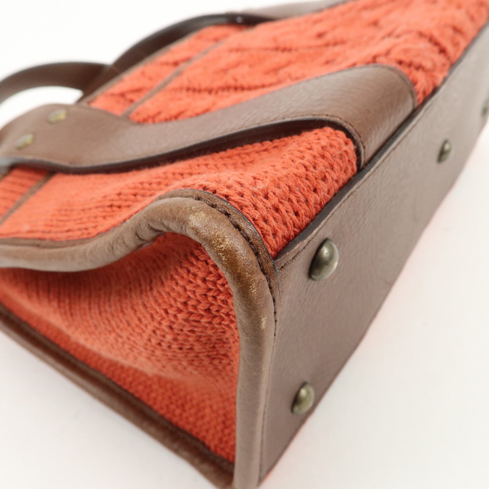 Chloe Knitted Leather Hand Bag Tote Bag Red Brown