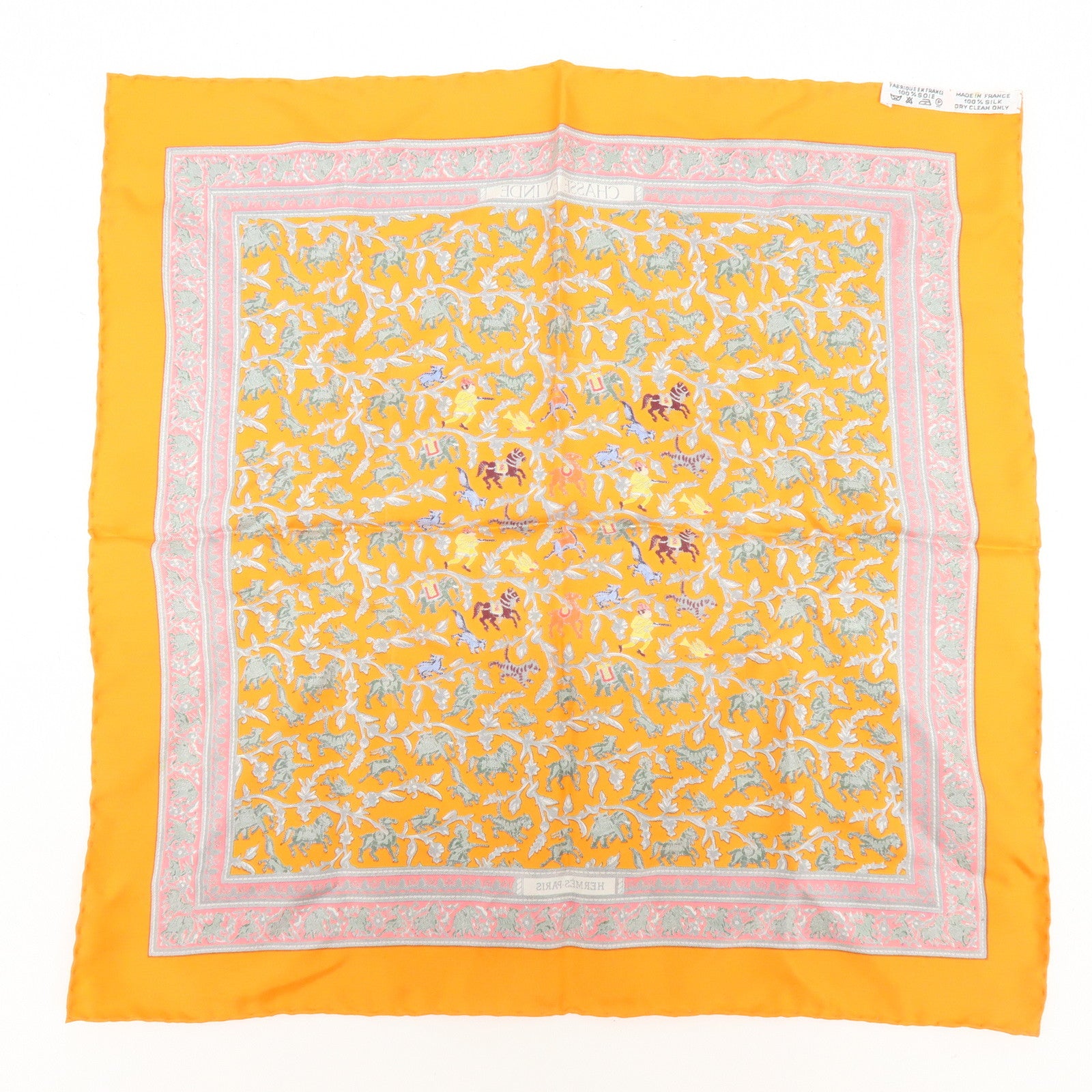 HERMES Carre 42 Set of 2 Silk 100% Scarf Orange Gold Navy