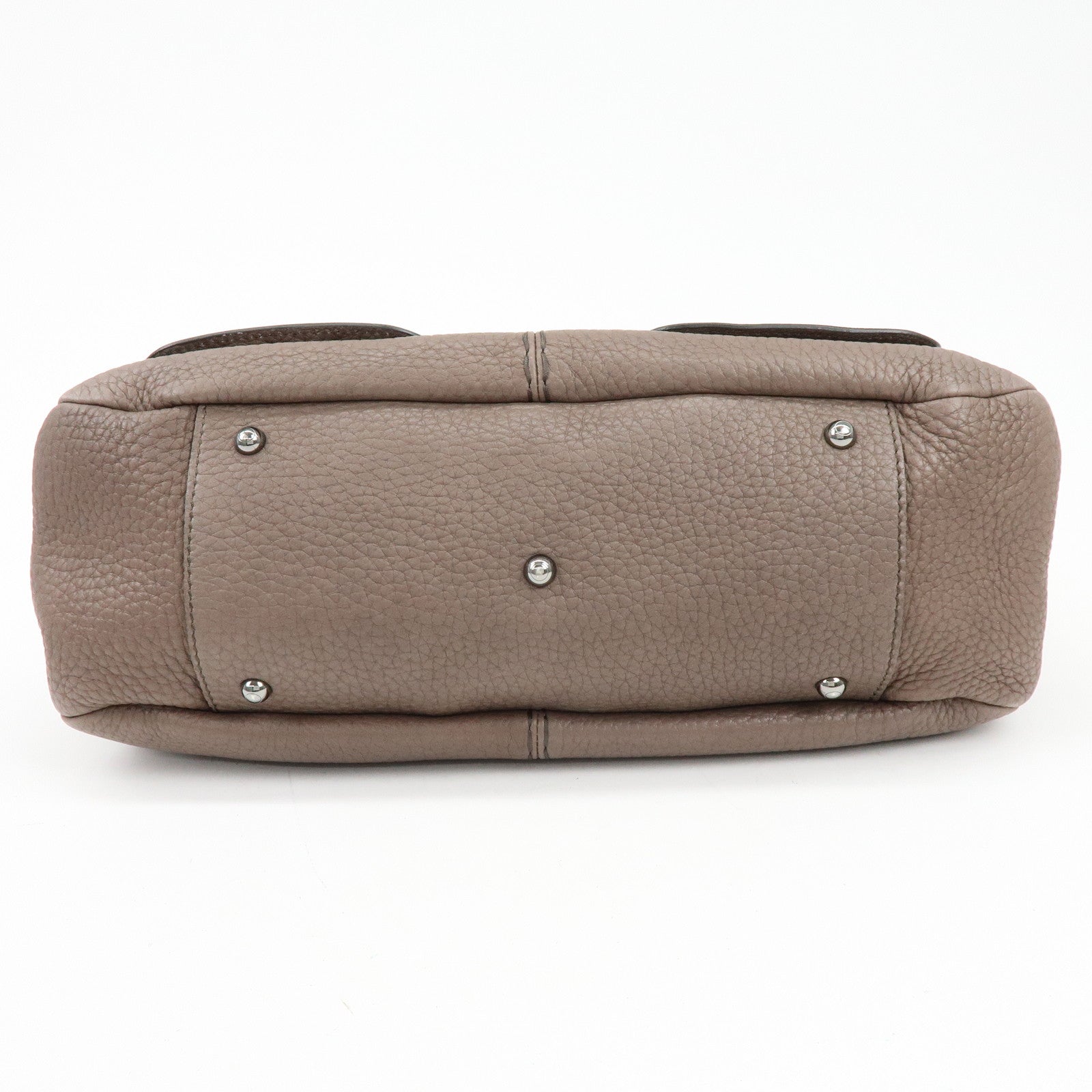 TOD'S Logo Leather Tote Bag Hand Bag Shoulder Bag Greige