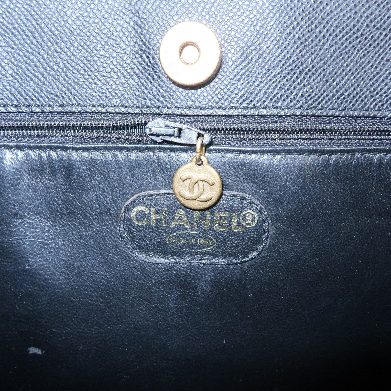 CHANEL Logo Calf Leather Tote Bag Shoulder Bag Hand Bag Black