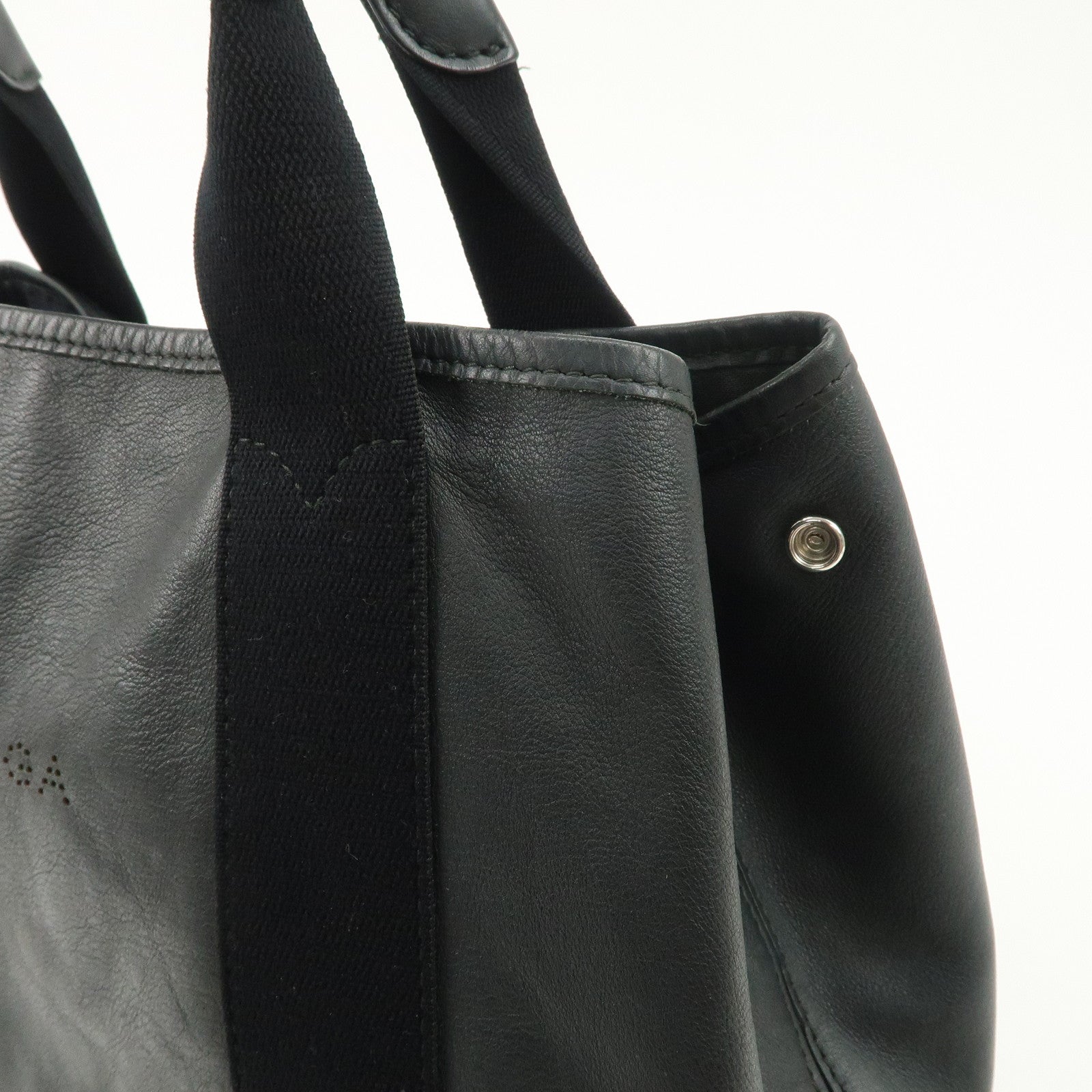BALENCIAGA Leather Navy Cabas S Tote Bag Hand Bag Black 339933 Used