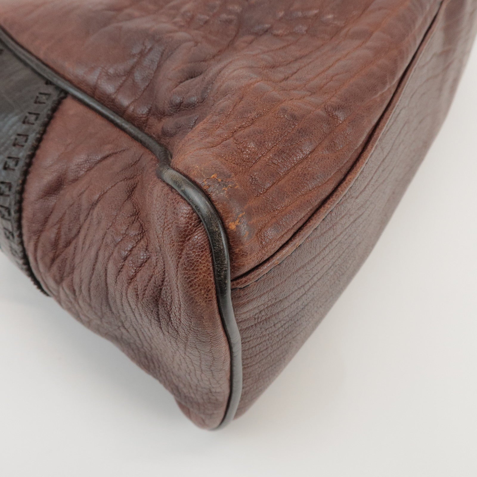 FENDI Etnico Leather Tote Bag Hand Bag Dark Brown 8BN162