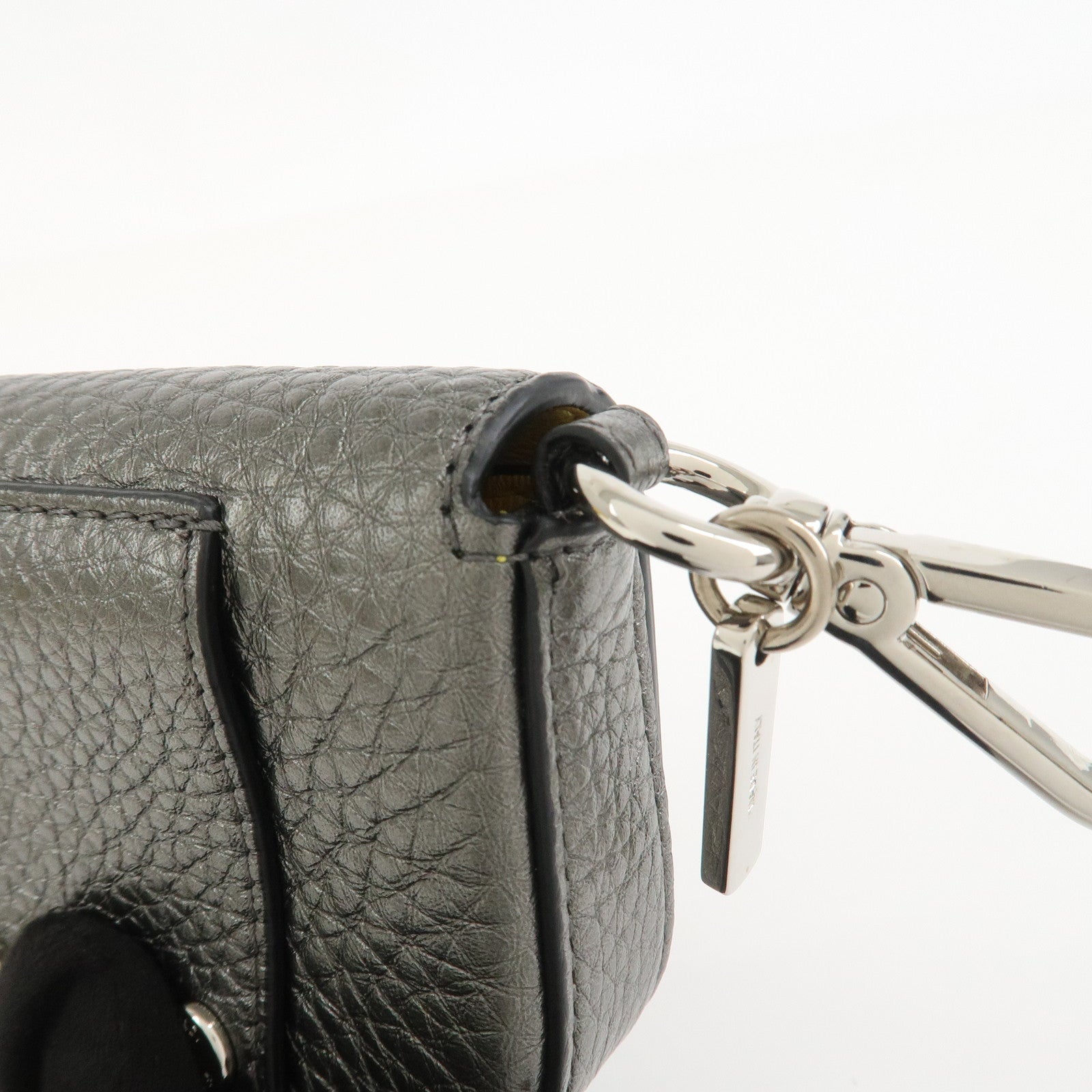 FENDI Nano Baguette Calf Leather Bag Charm Key Chain Silver 7AR809