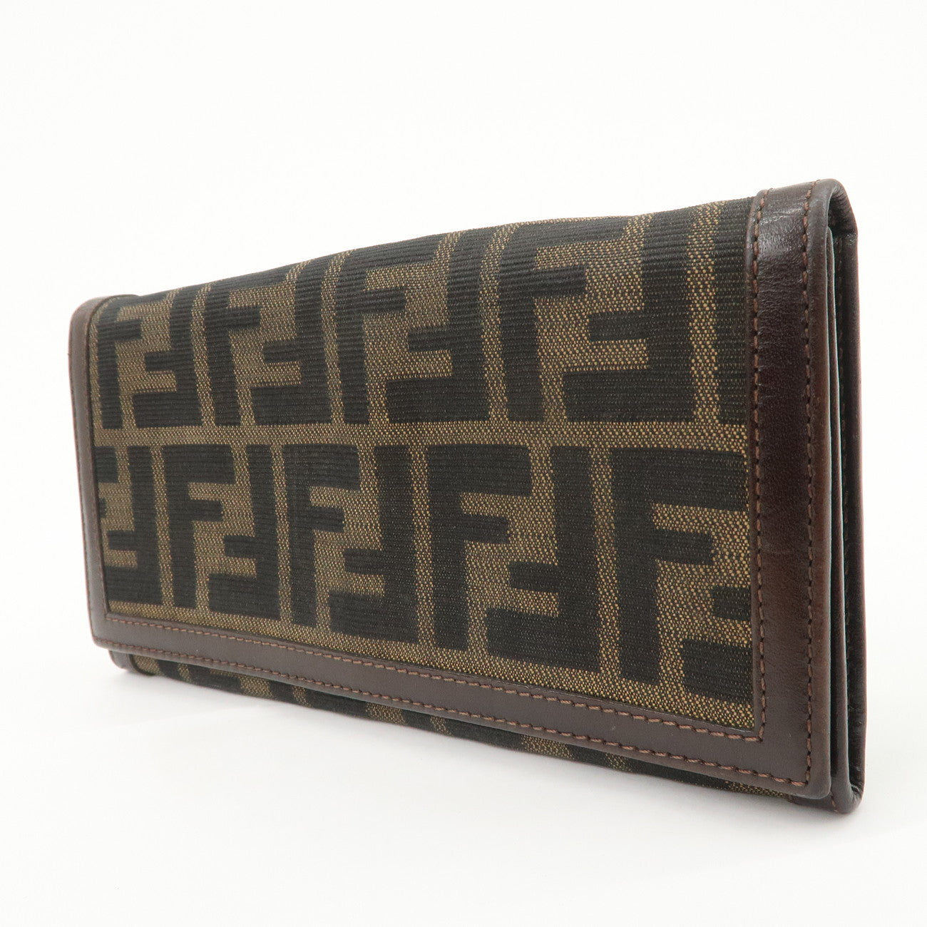 FENDI Zucca Canvas Leather Bi-Fold Long Wallet Brown 30851