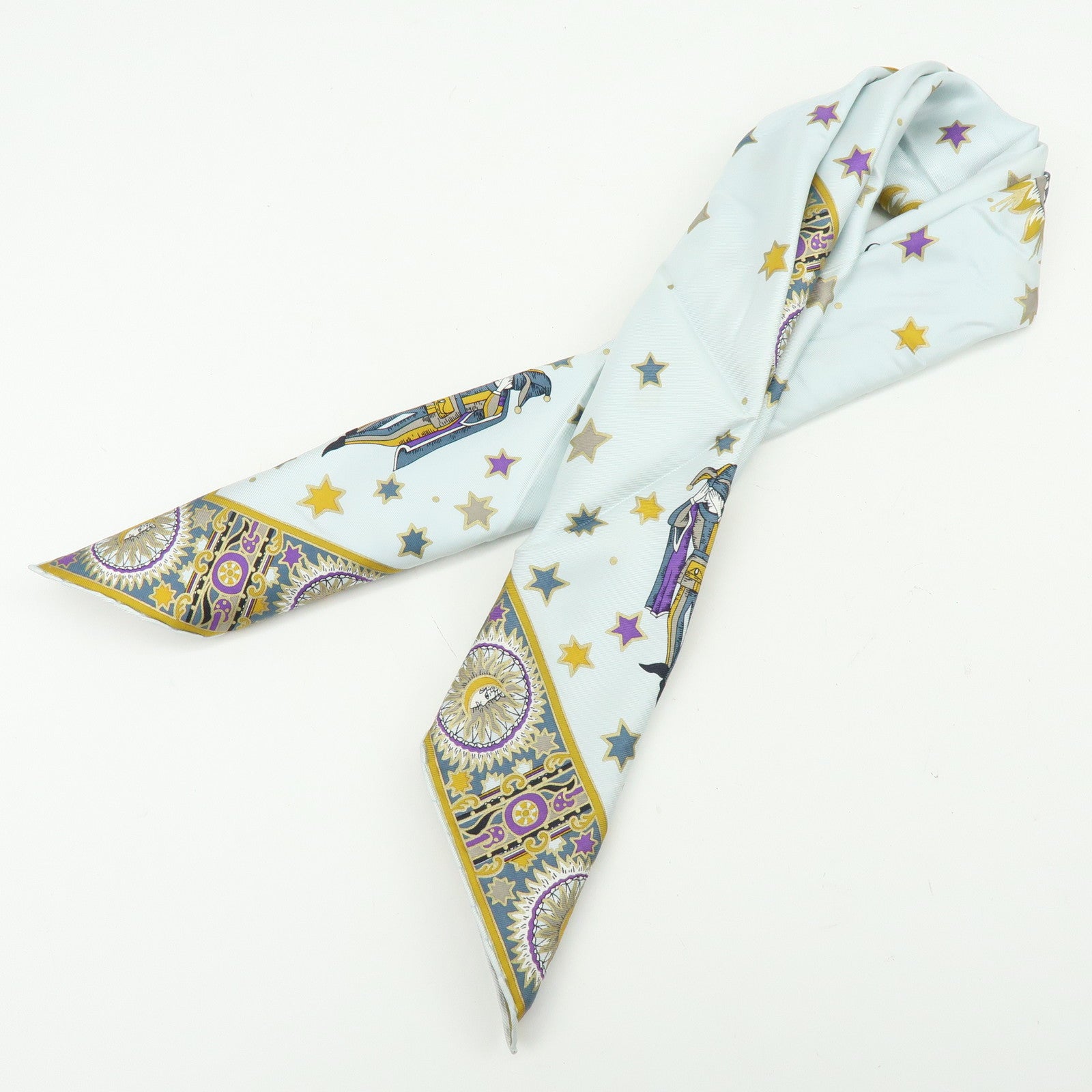 Christian Dior Silk 100% Scarf Celestial Star Motif Light Blue