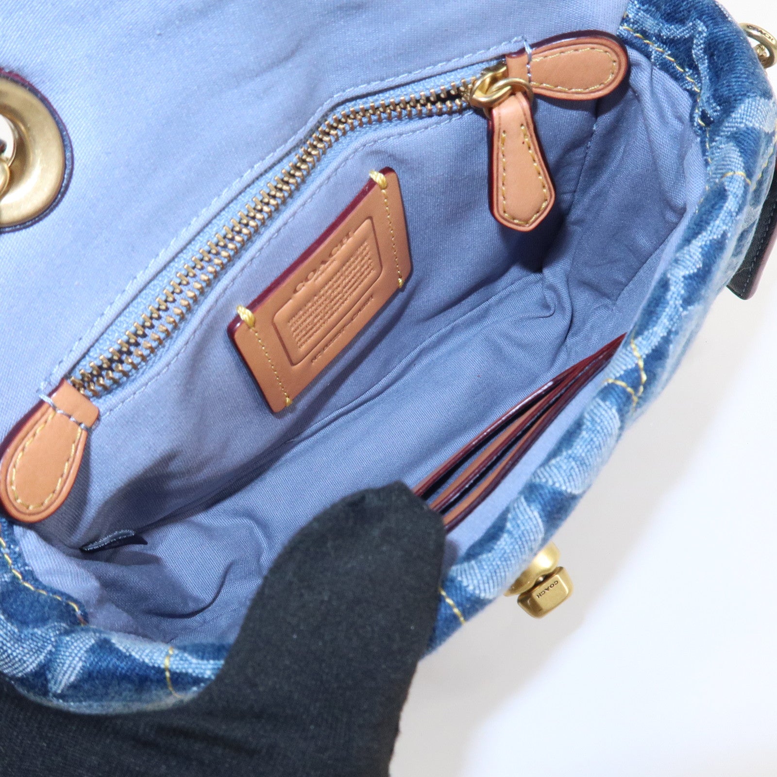 COACH Denim Leather Chain Shoulder Bag Crossbody Bag Hand Bag Blue