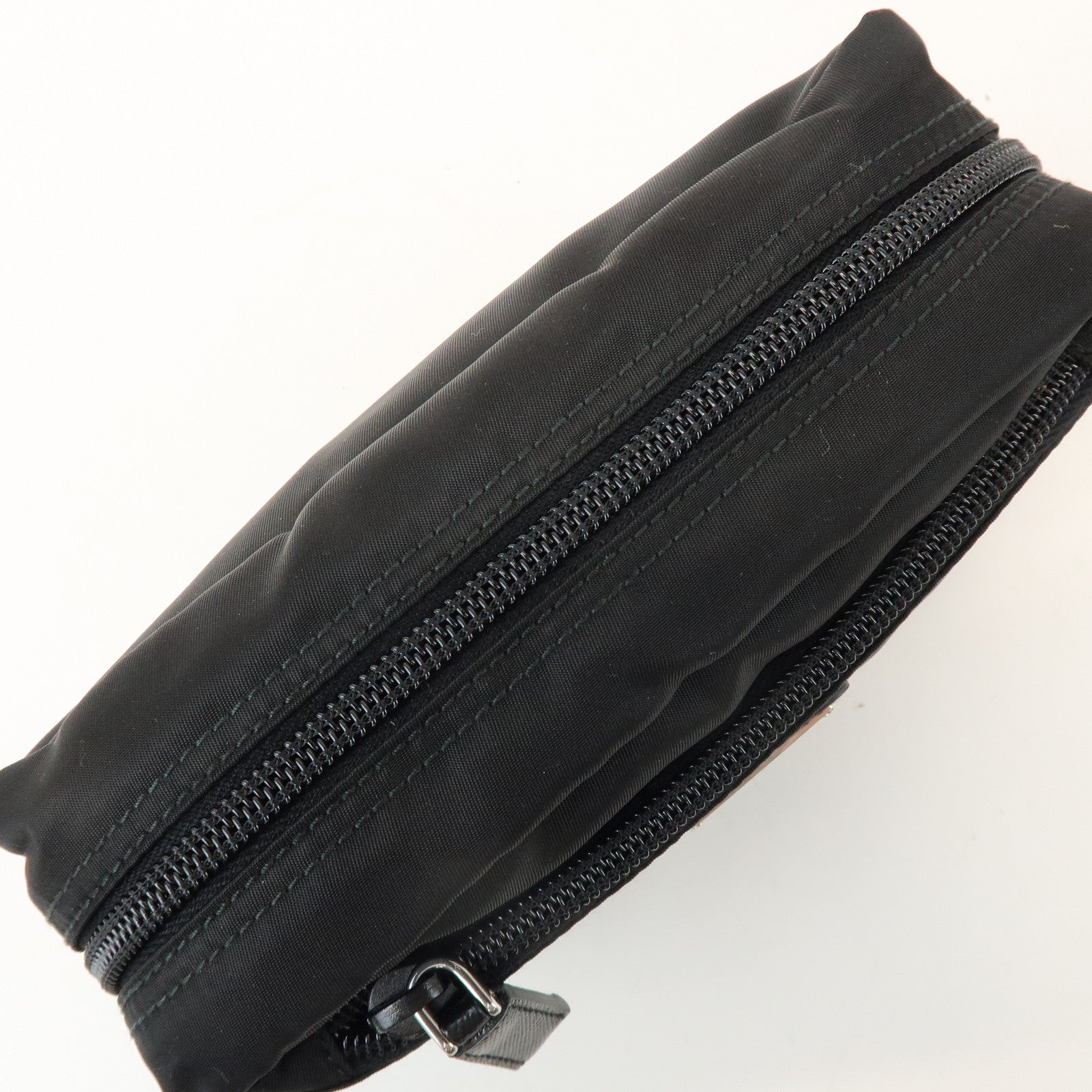 PRADA Triangle Logo Nylon Saffiano Leather Pouch Black 1NA393