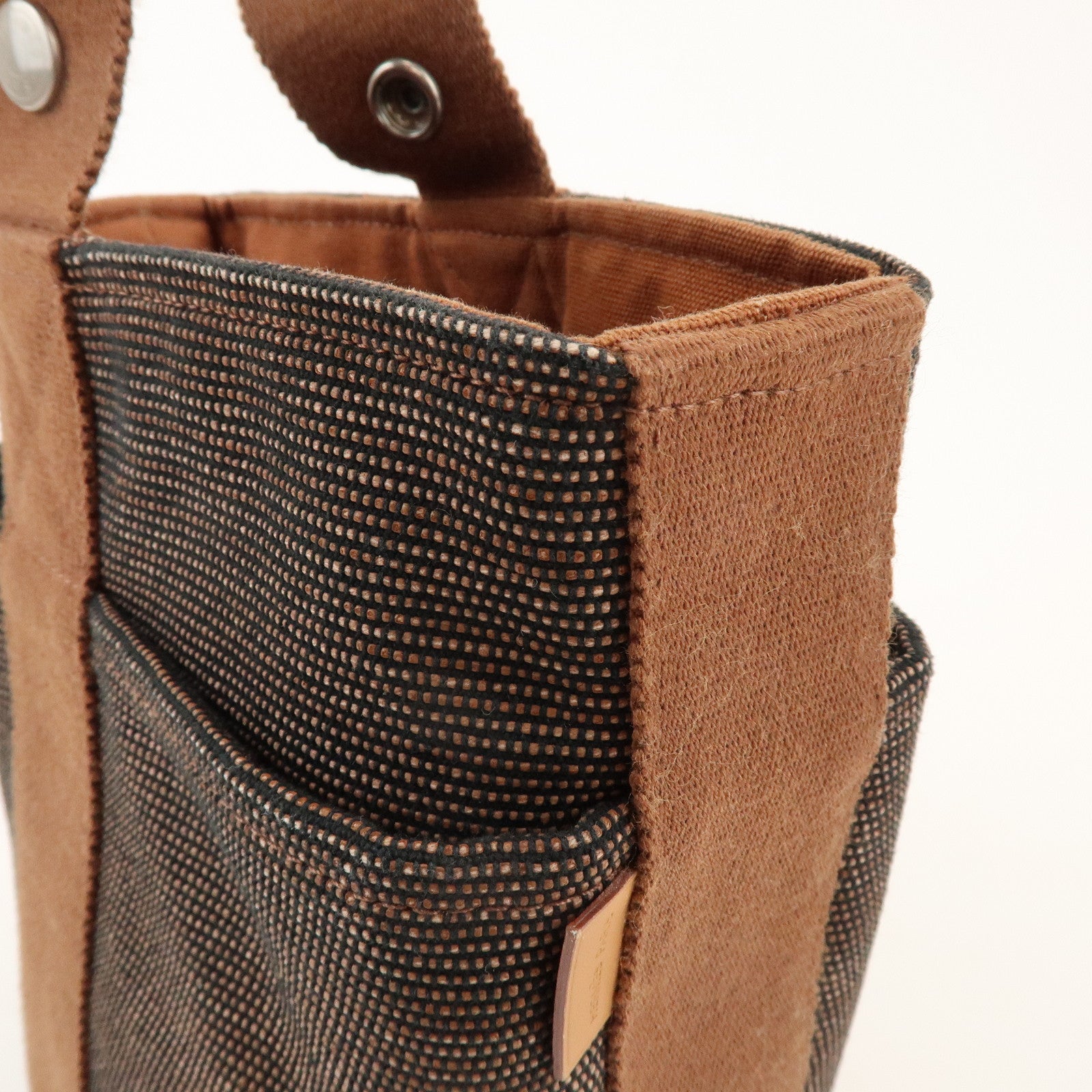 HERMES Saxe PM Canvas Leather Hand Bag Bucket Bag Brown