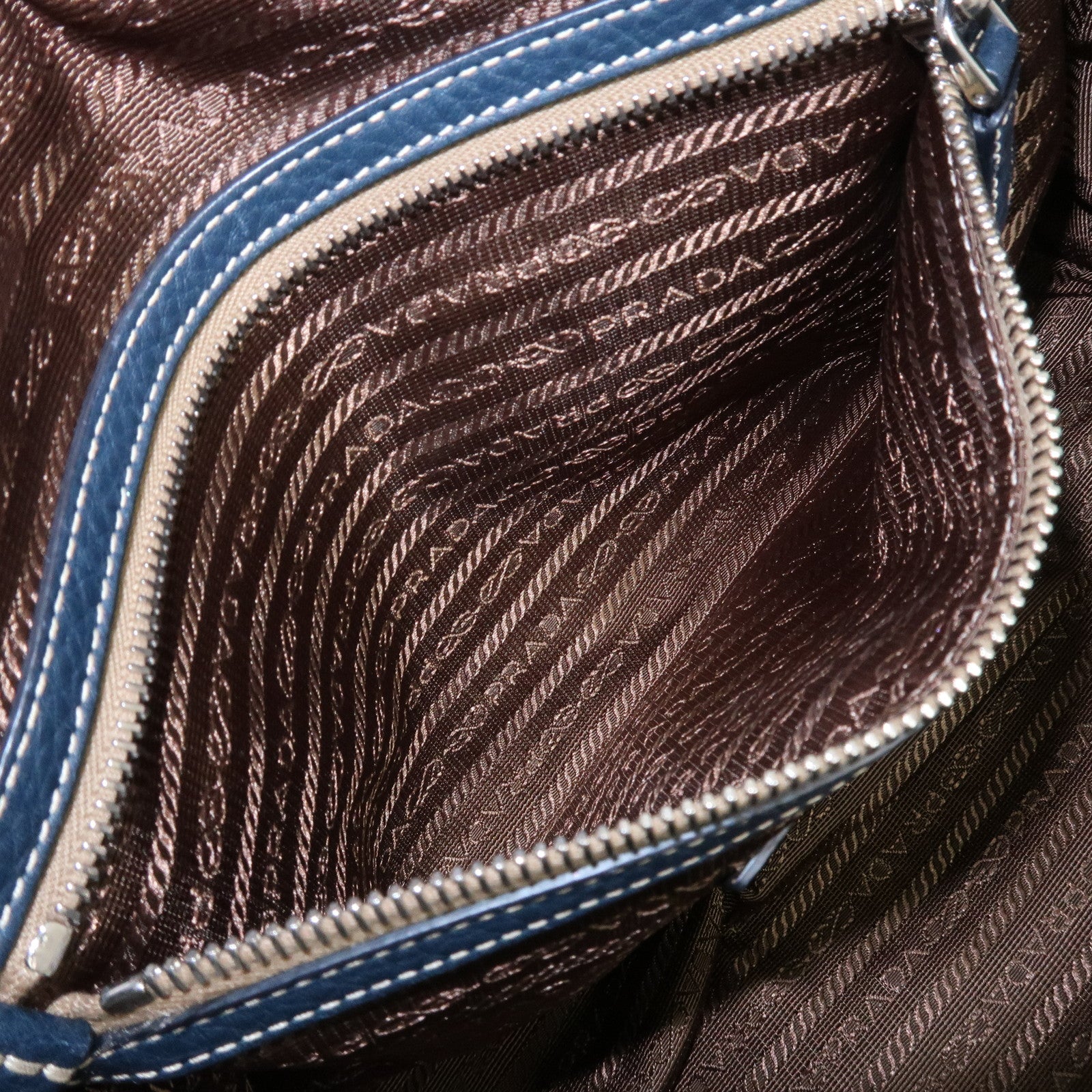 PRADA Logo Leather Boston Bag Hand Bag Navy BR3091