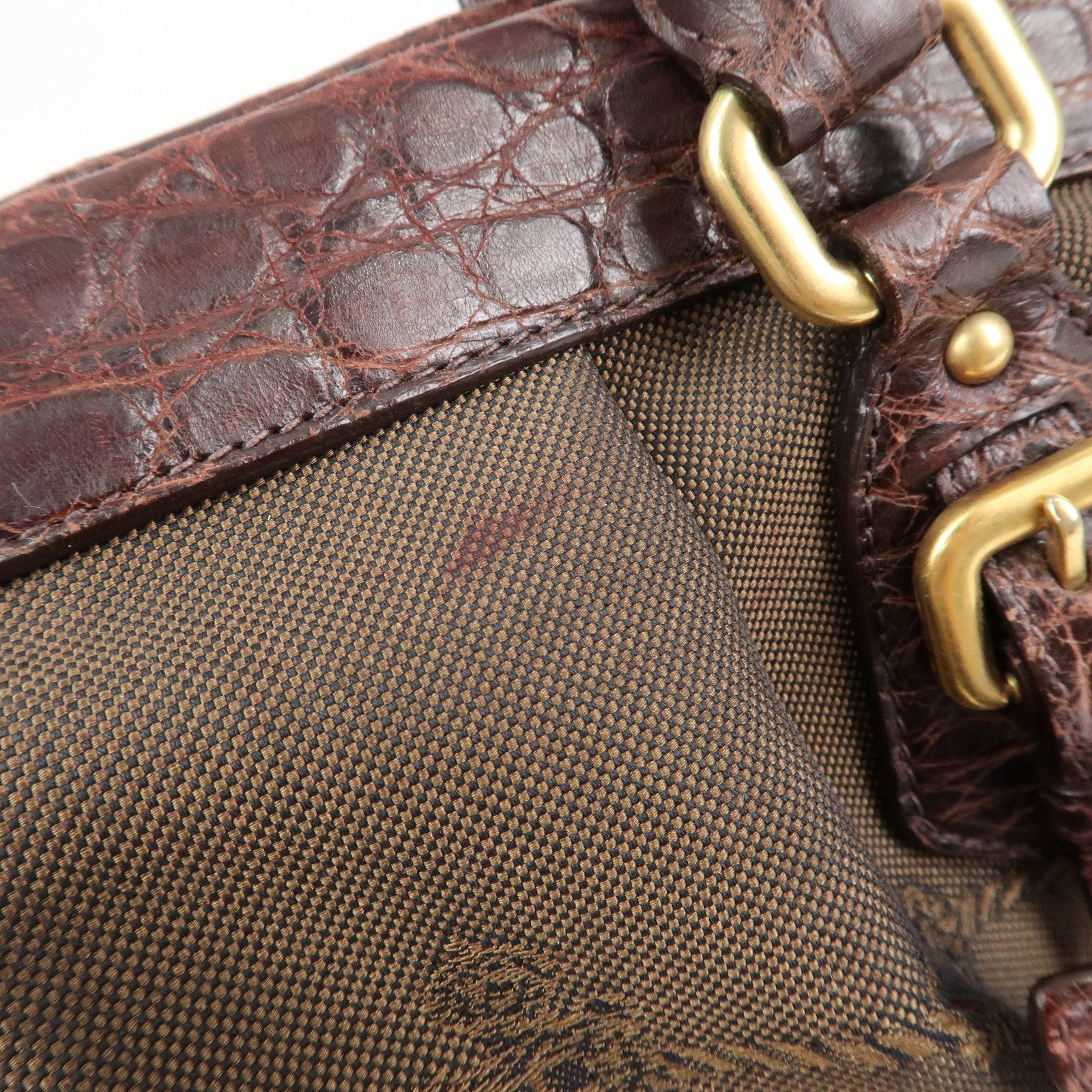 PRADA Logo Canvas Embossed Leather 2Way Shoulder Bag Hand Bag Brown