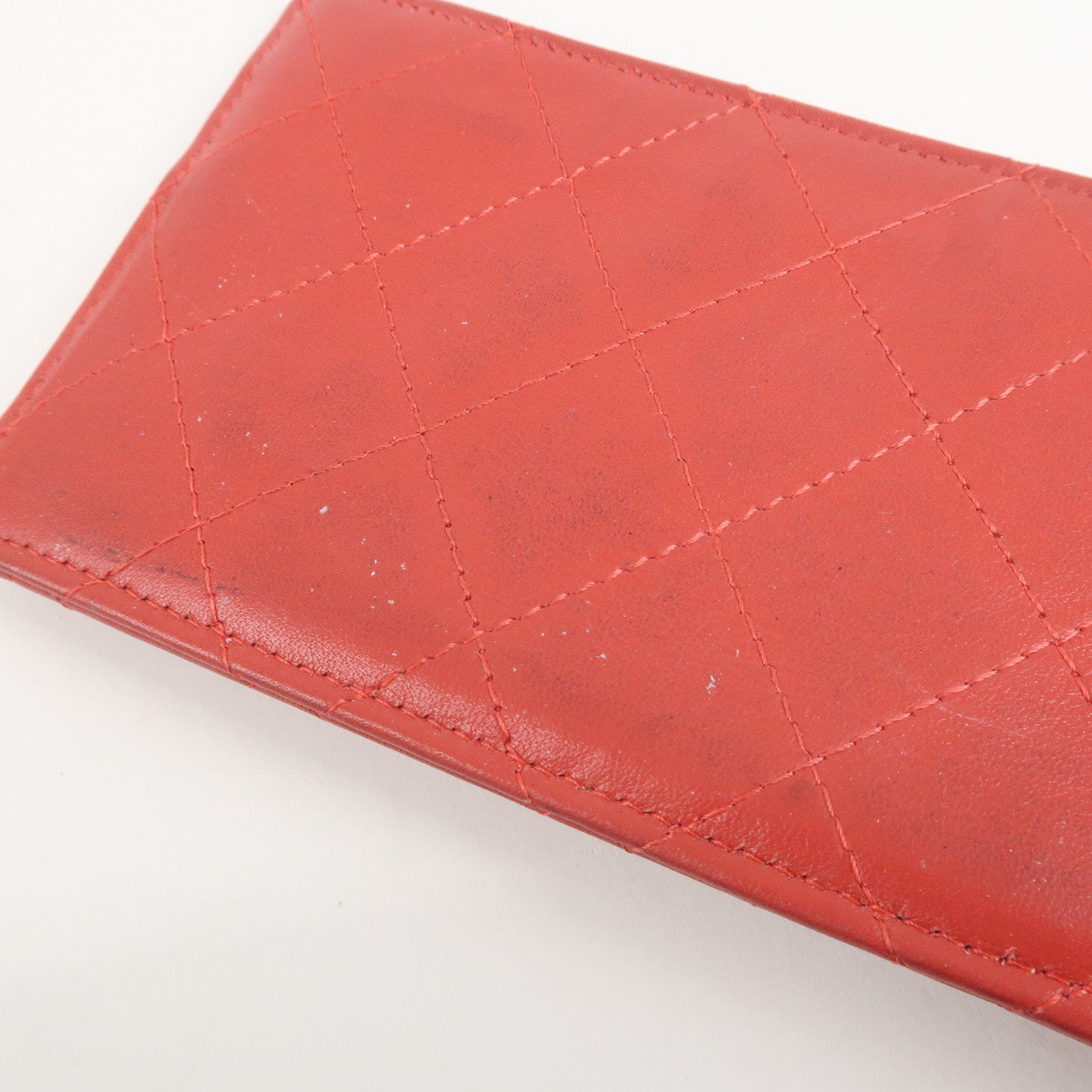 CHANEL Matelasse Patent Leather Long Wallet Card Case Pouch Orange Used