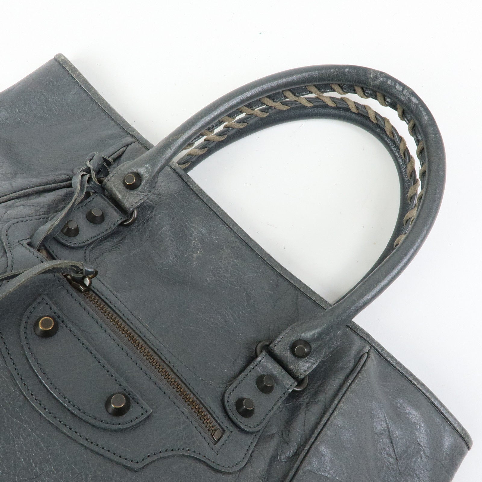 BALENCIAGA The Sunday Leather Tote Bag Hand Bag Gray 228750