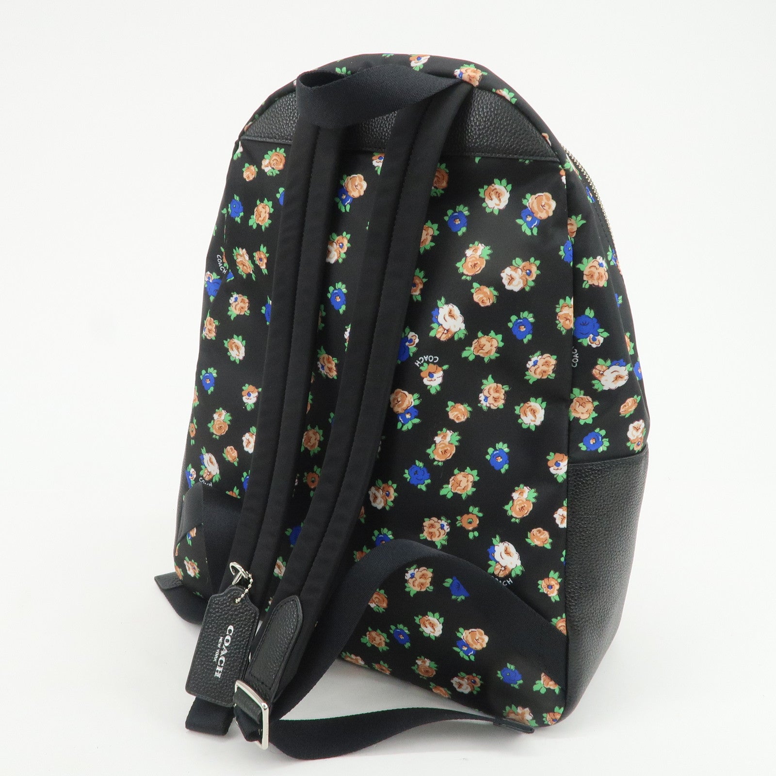 COACH Charlie Nylon Leather Floral Backpack Rucksack Black
