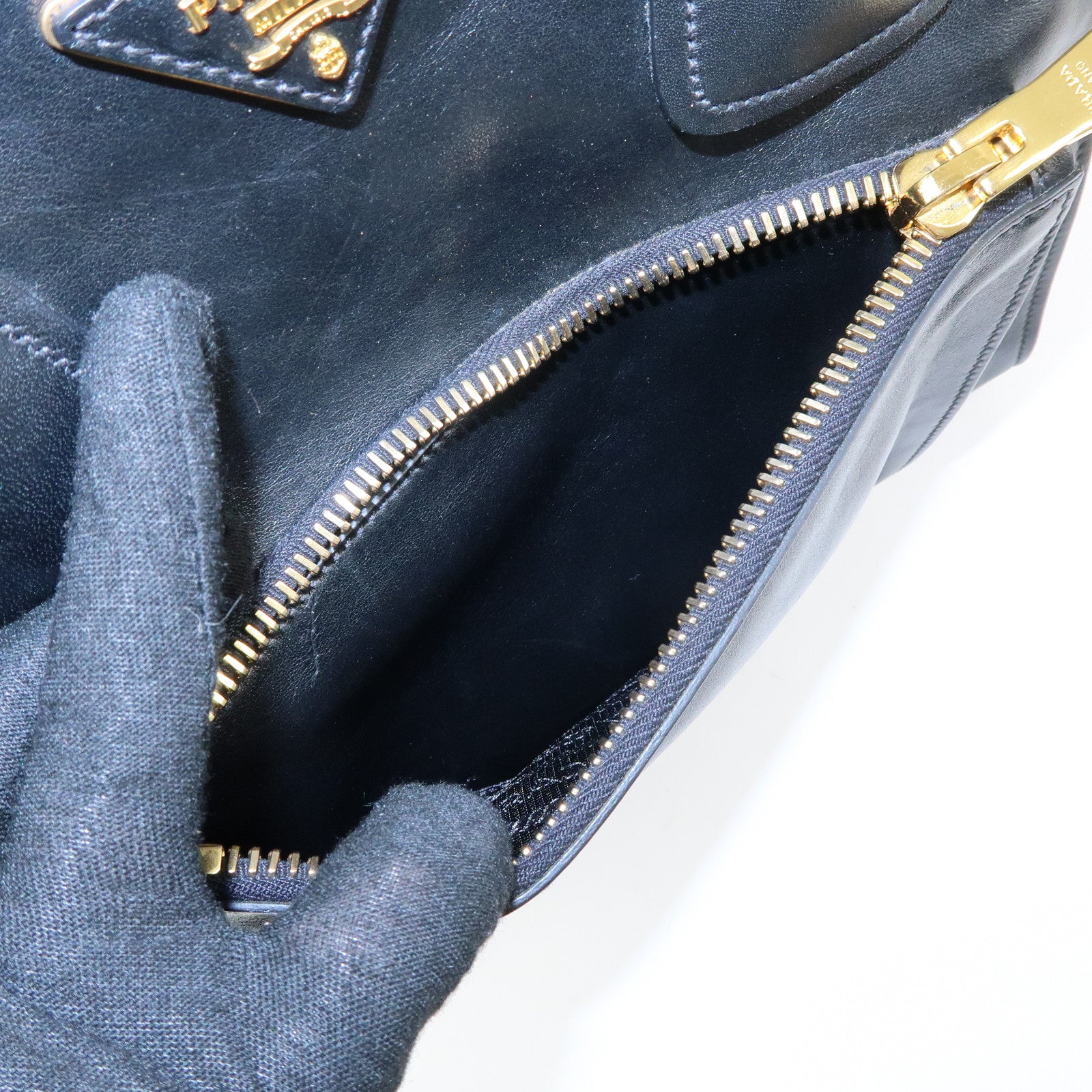 PRADA Triangle Logo Leather 2Way Tote Bag Hand Bag Black BN2626