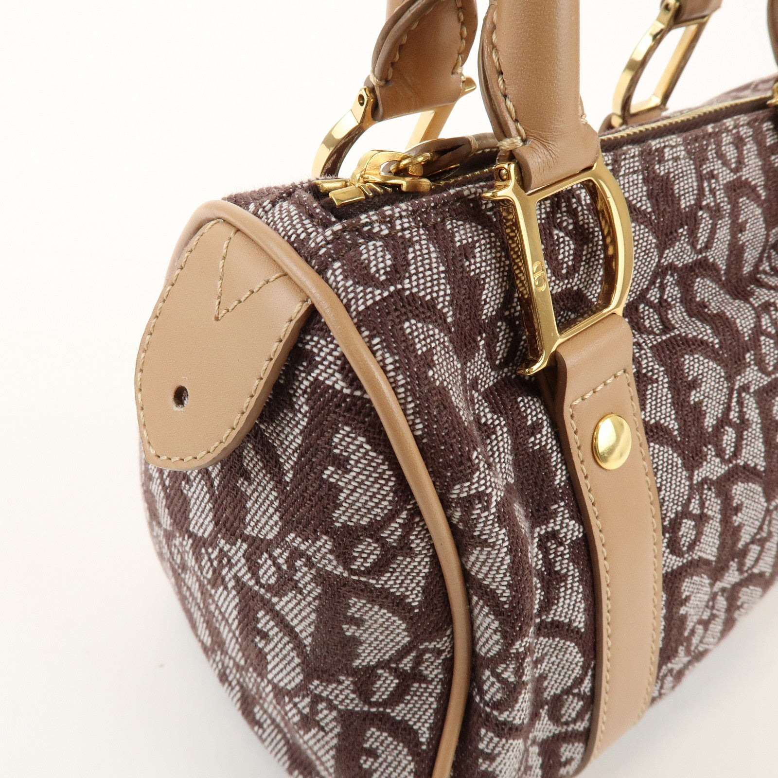 Christian Dior Trotter Jacquard Canvas Leather Mini Boston Hand Bag