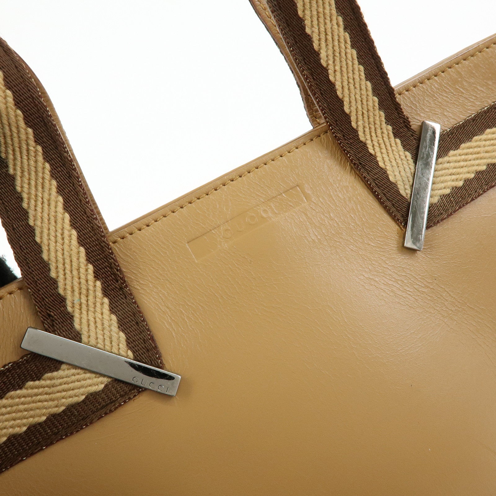GUCCI Sherry Leather Canvas Hand Bag Beige Brown 000.0860