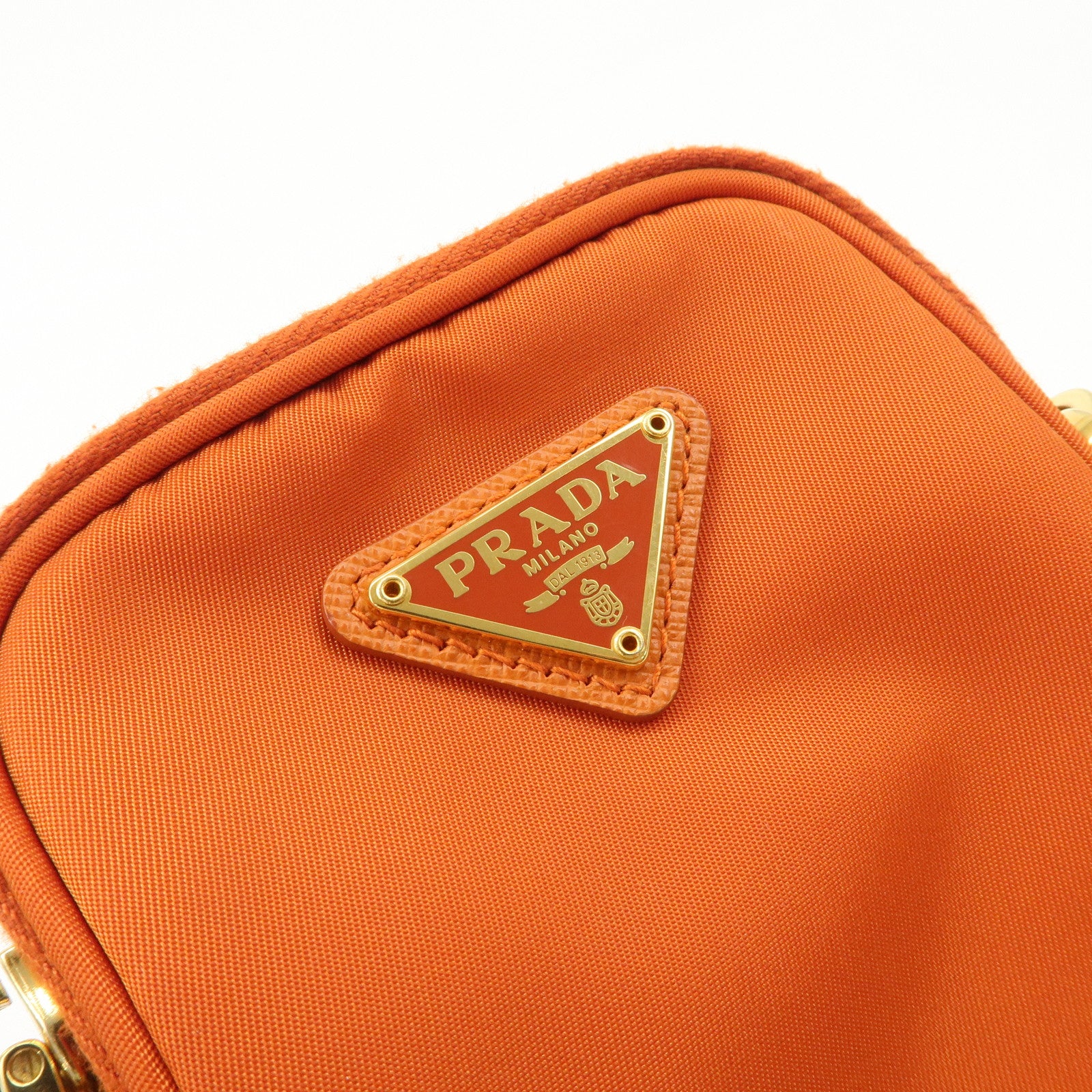 PRADA Triangle Logo Leather Nylon Smartphone Case Orange 2ZT012 Used