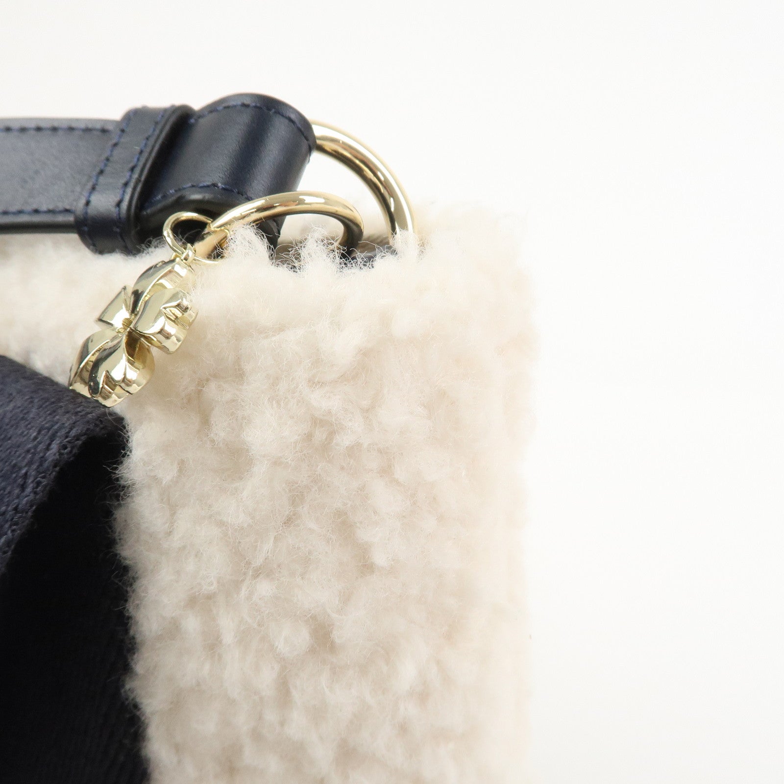 Chloe Fur Leather 2Way Bag Shoulder Bag Hand Bag Ivory Navy