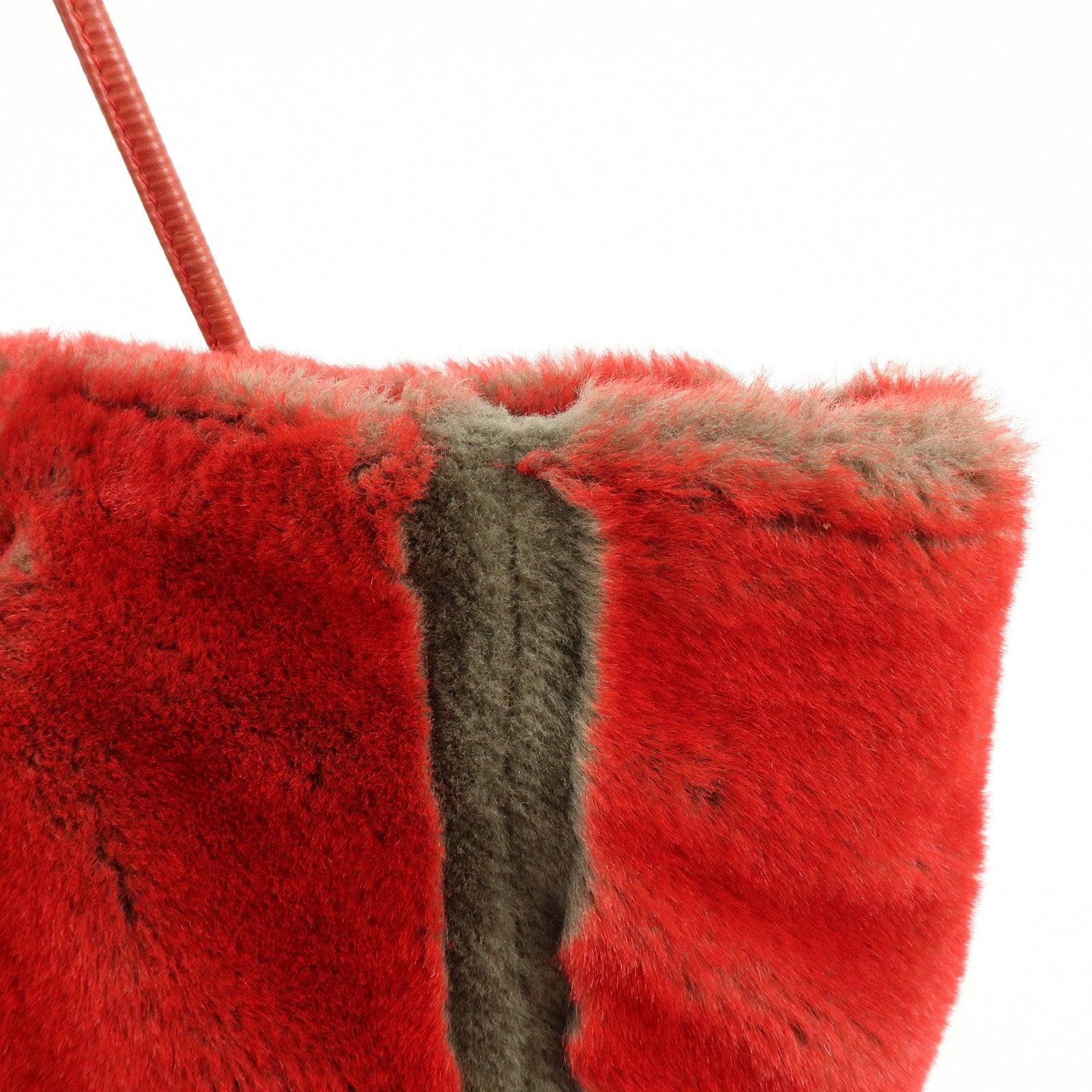 FENDI Fur Leather Tote Bag Hand Bag Shoulder Bag Red 321262900069