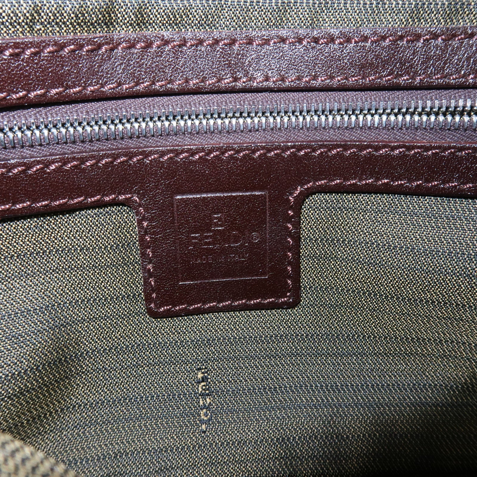 FENDI Mamma Baguette Zucca Canvas Shoulder Bag Brown Black 26424