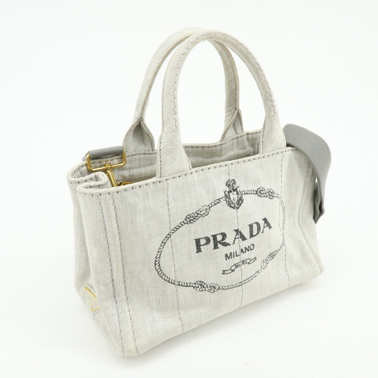 PRADA Canapa Mini Denim 2Way Bag Hand Shoulder Bag Gray 1BG439