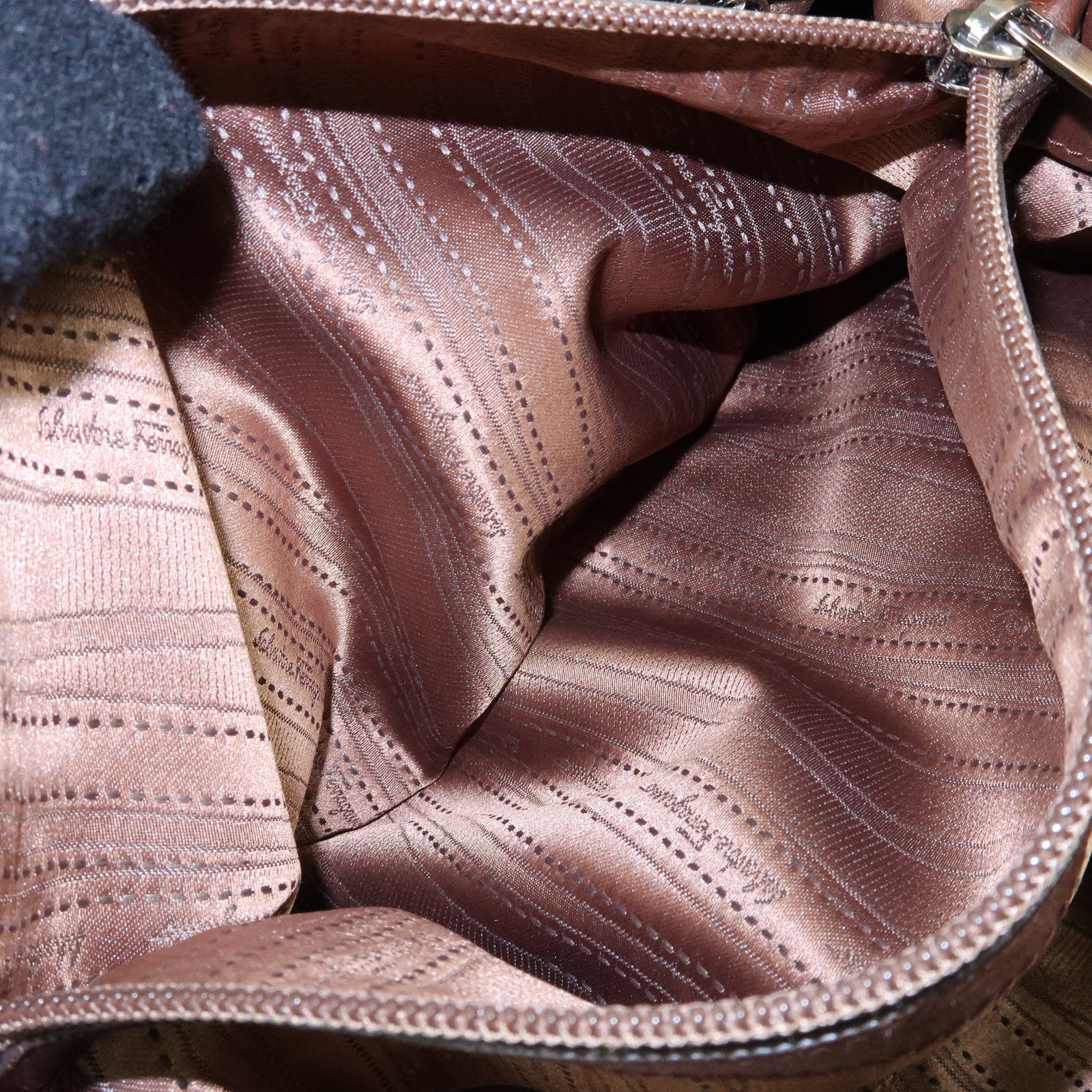 Ferragamo Gancini Leather 2Way Bag Hand Shoulder Bag Metallic Brown