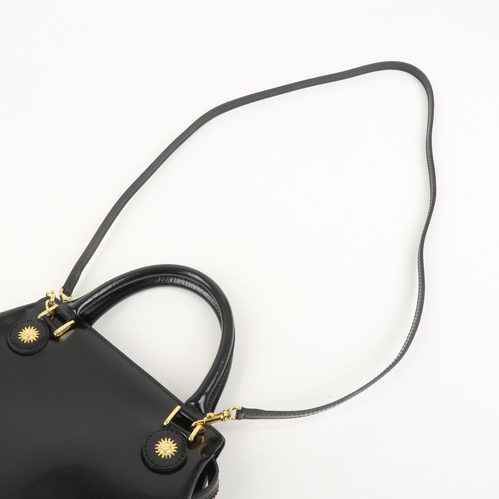 VERSACE Leather 2Way Hand Bag Shoulder Bag Black Gold