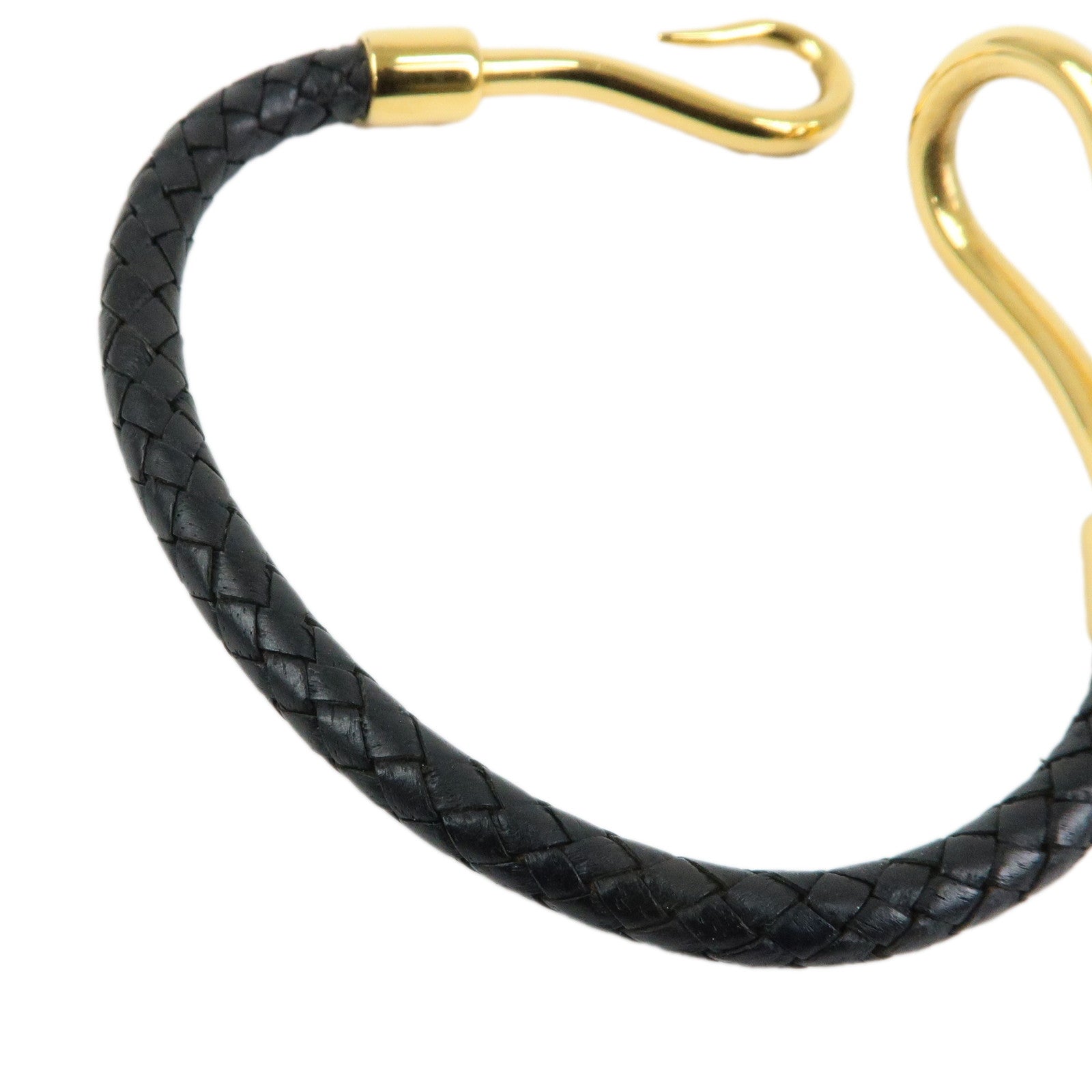 HERMES Jumbo Choker Leather Bracelet Black Gold Hardware