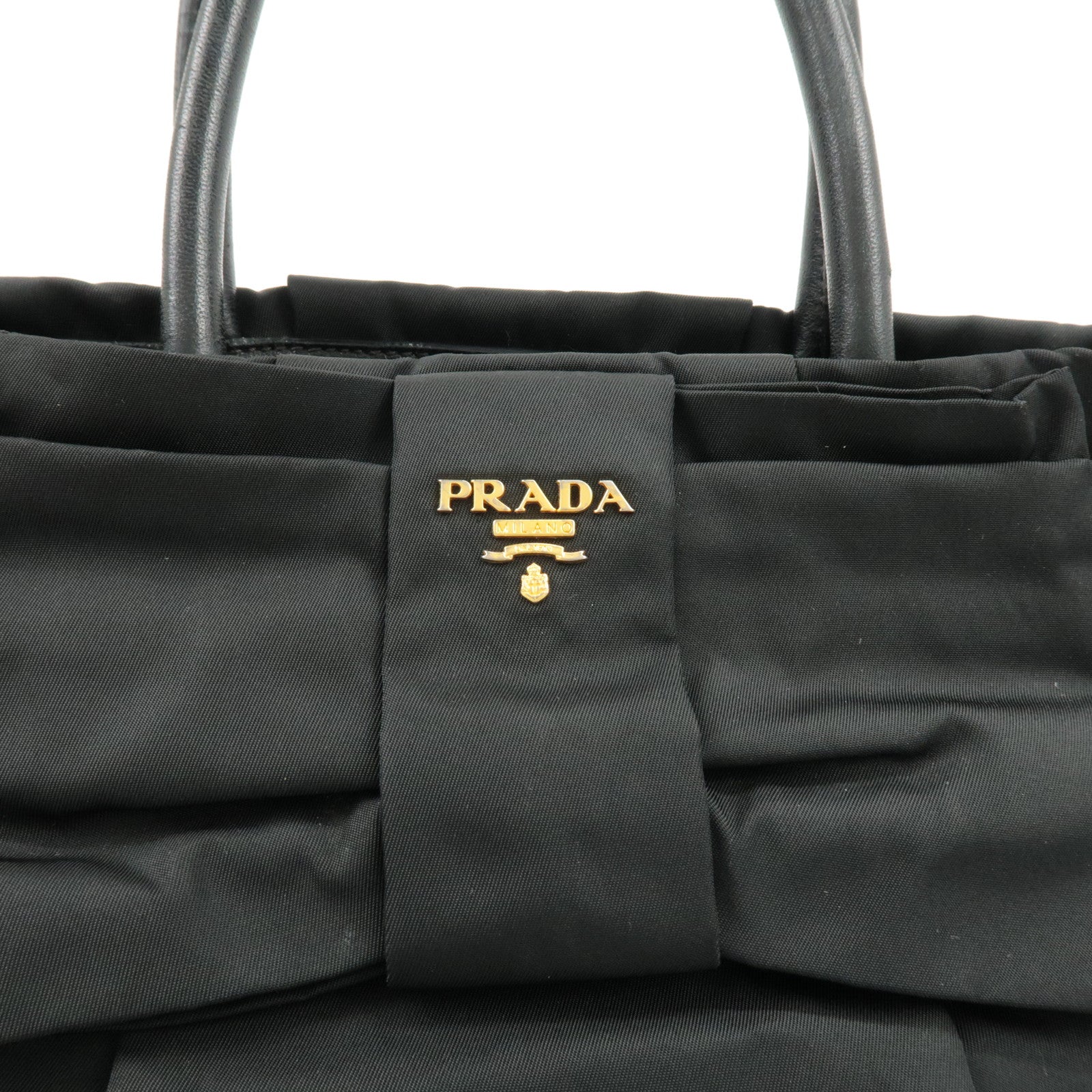 PRADA Nylon Leather Ribbon Hand Bag Tote Bag Black BN1601 Used