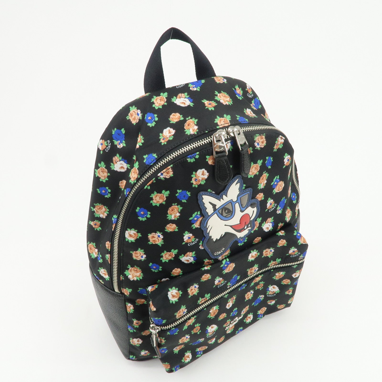 COACH Charlie Nylon Leather Floral Backpack Rucksack Black