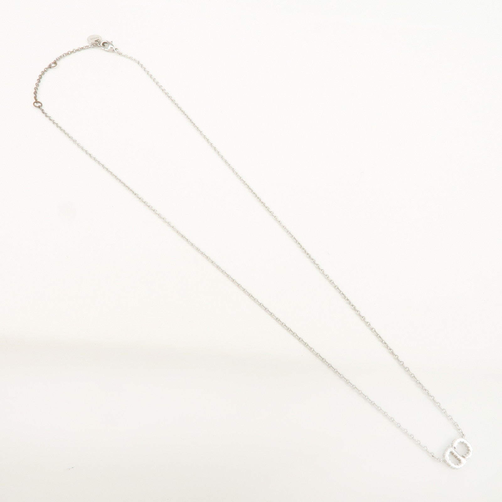 Christian Dior CD Logo Metal Rhinestone SV925 Necklace Silver