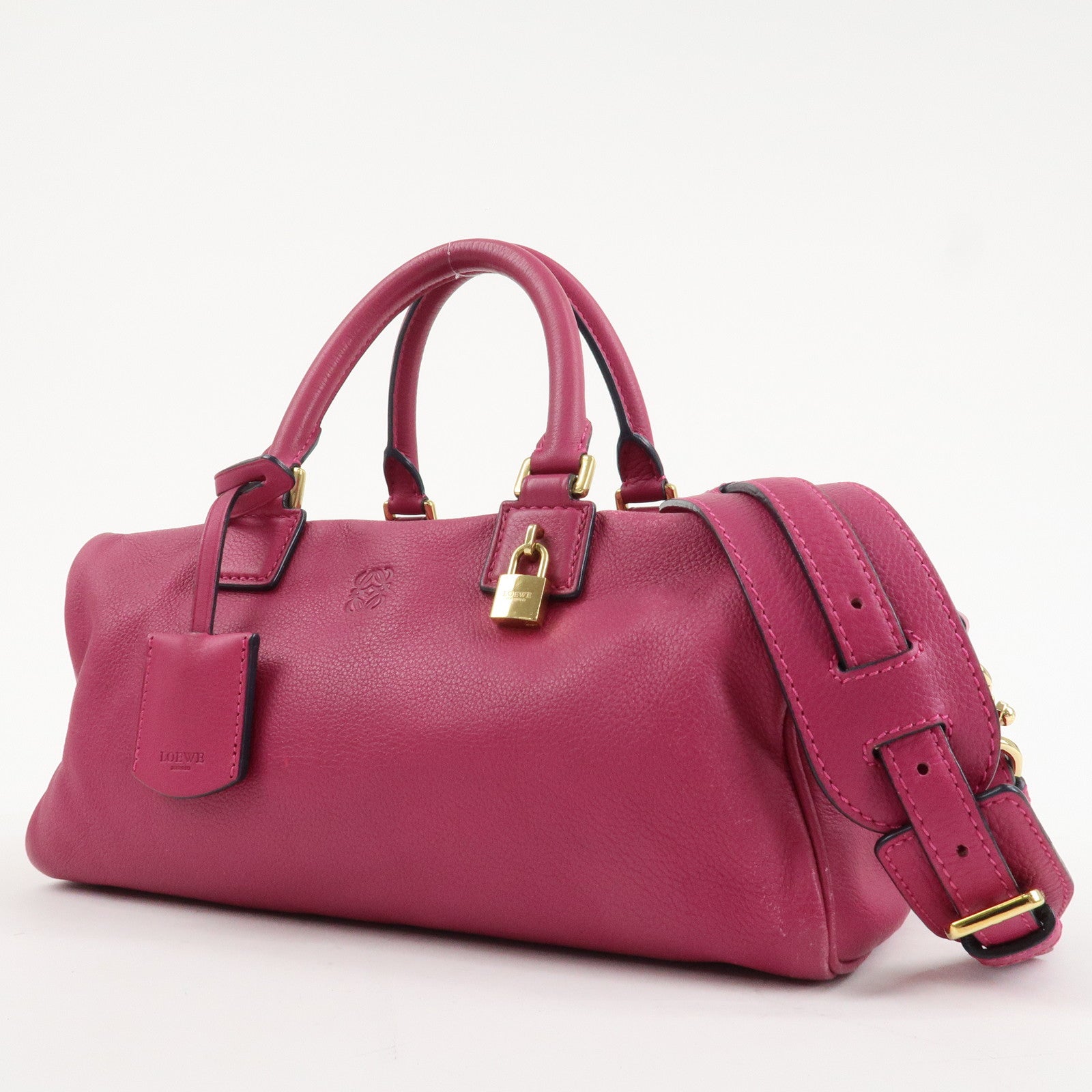LOEWE Anagram Leather 2WAY Hand Bag Shoulder Bag Hot Pink Used
