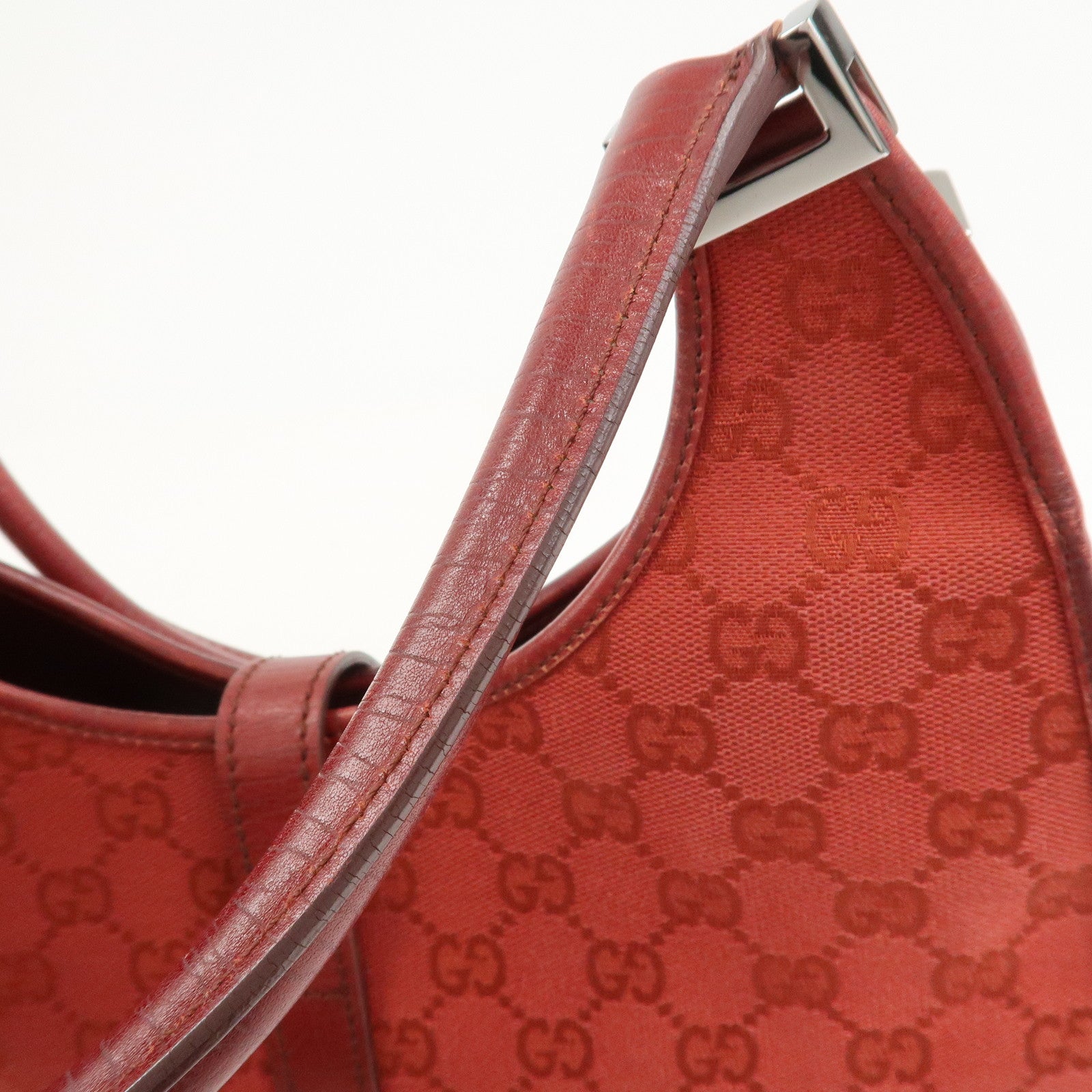 GUCCI Jackie GG Canvas Leather Shoulder Bag Hand Bag Red 01719