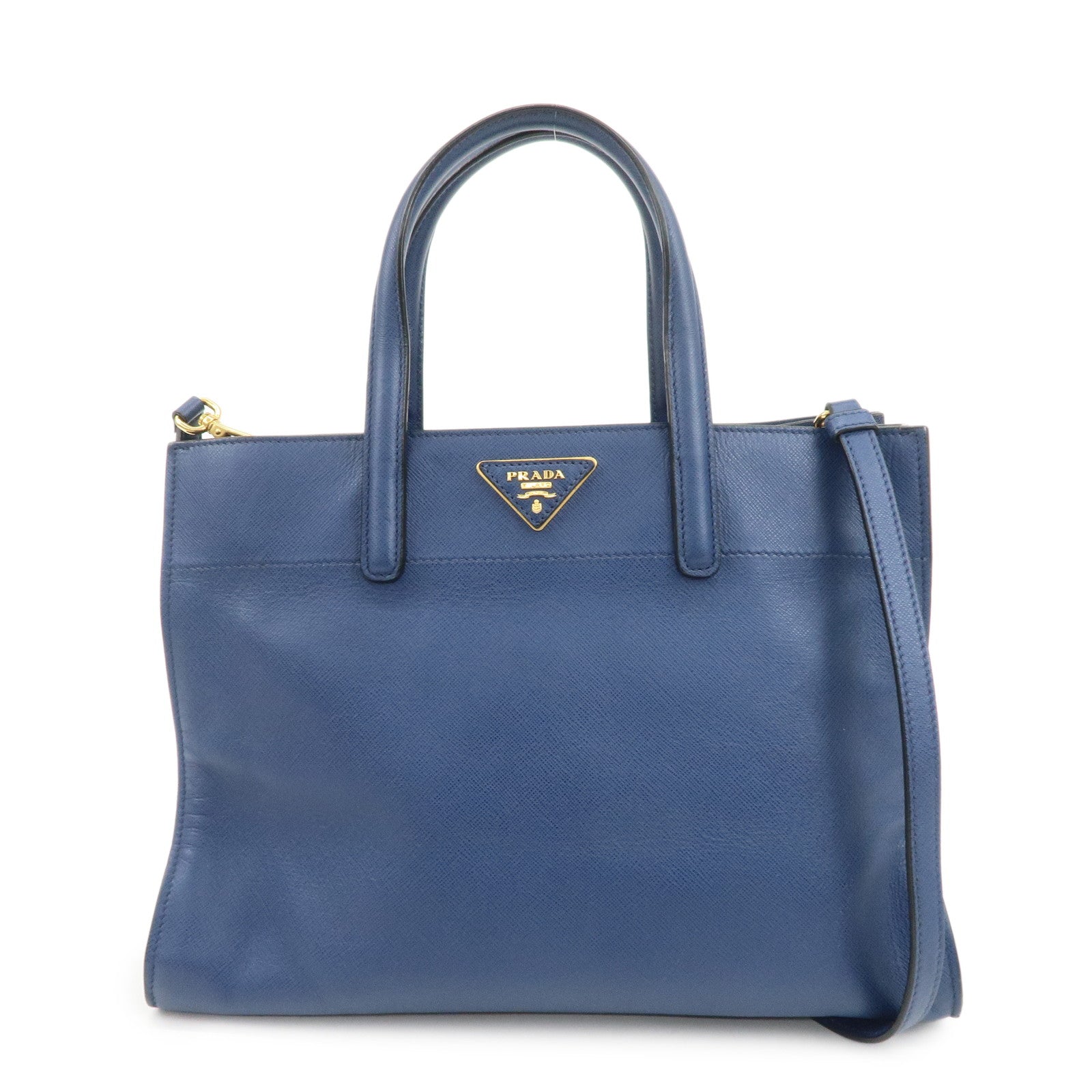 PRADA Triangle Logo Saffiano Leather 2Way Bag Hand Bag Navy