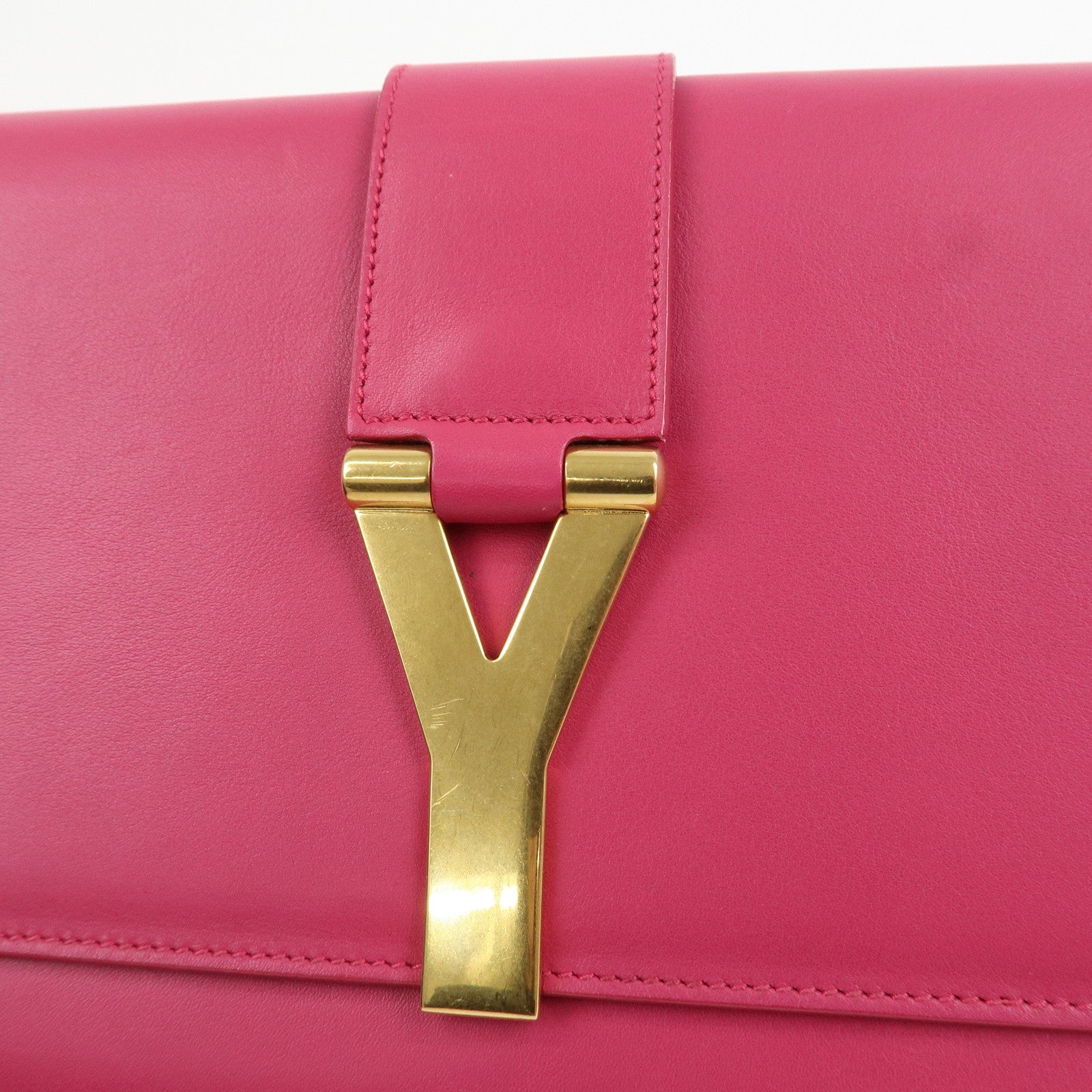 SAINT LAURENT PARIS Leather Clutch Bag Y Line Pink 311213