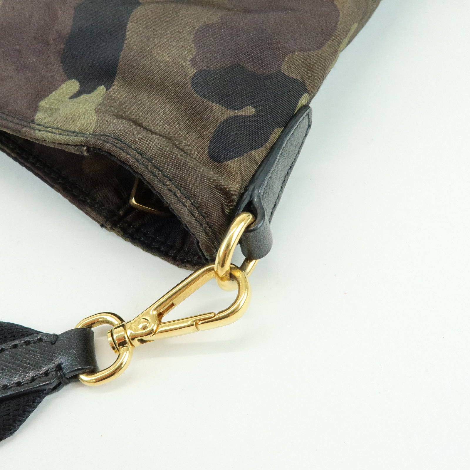 PRADA Triangle Logo Nylon Saffiano Leather 2Way Hand Shoulder Bag Khaki
