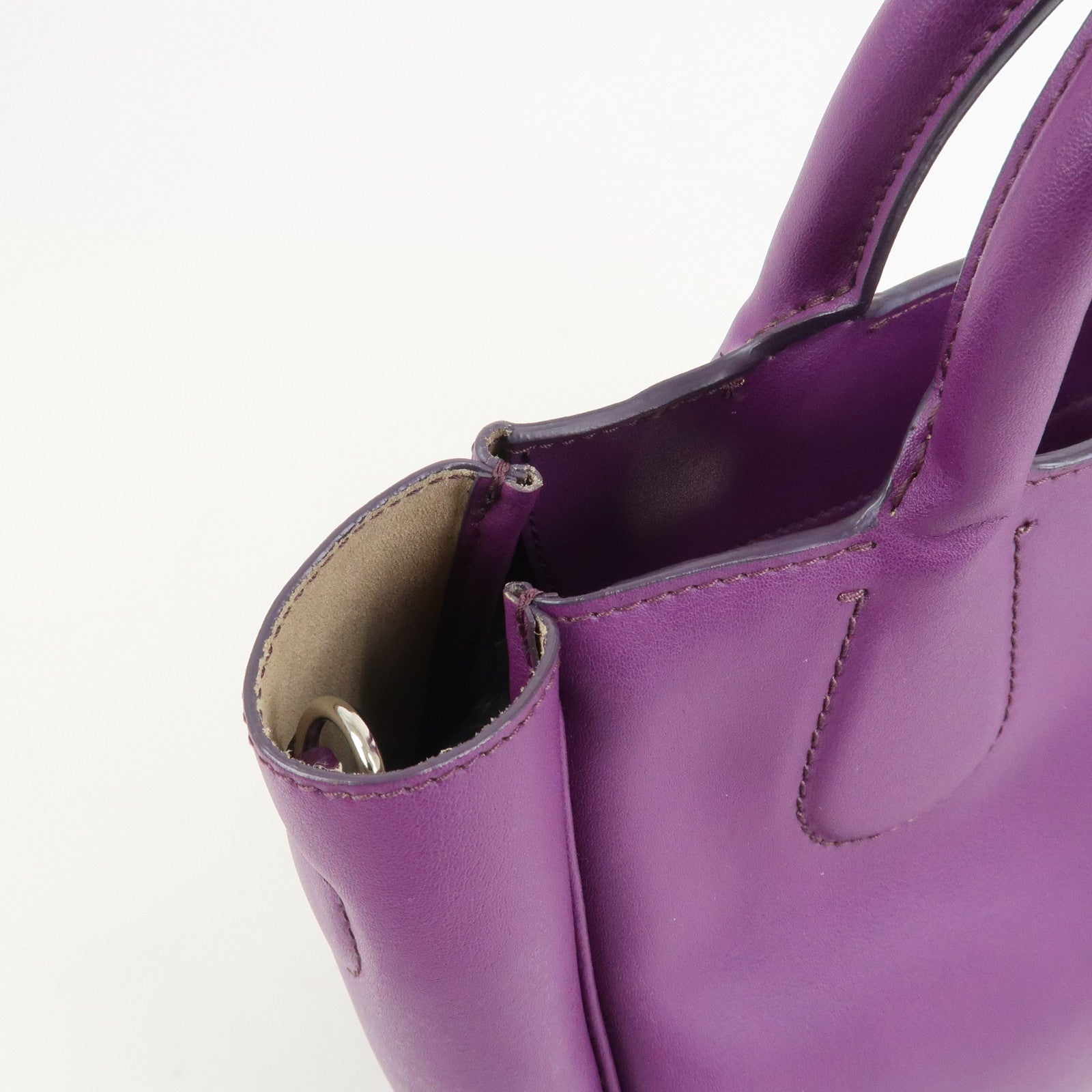 Ferragamo Leather 2Way Bag Hand Bag Shoulder Bag Tote Bag Purple