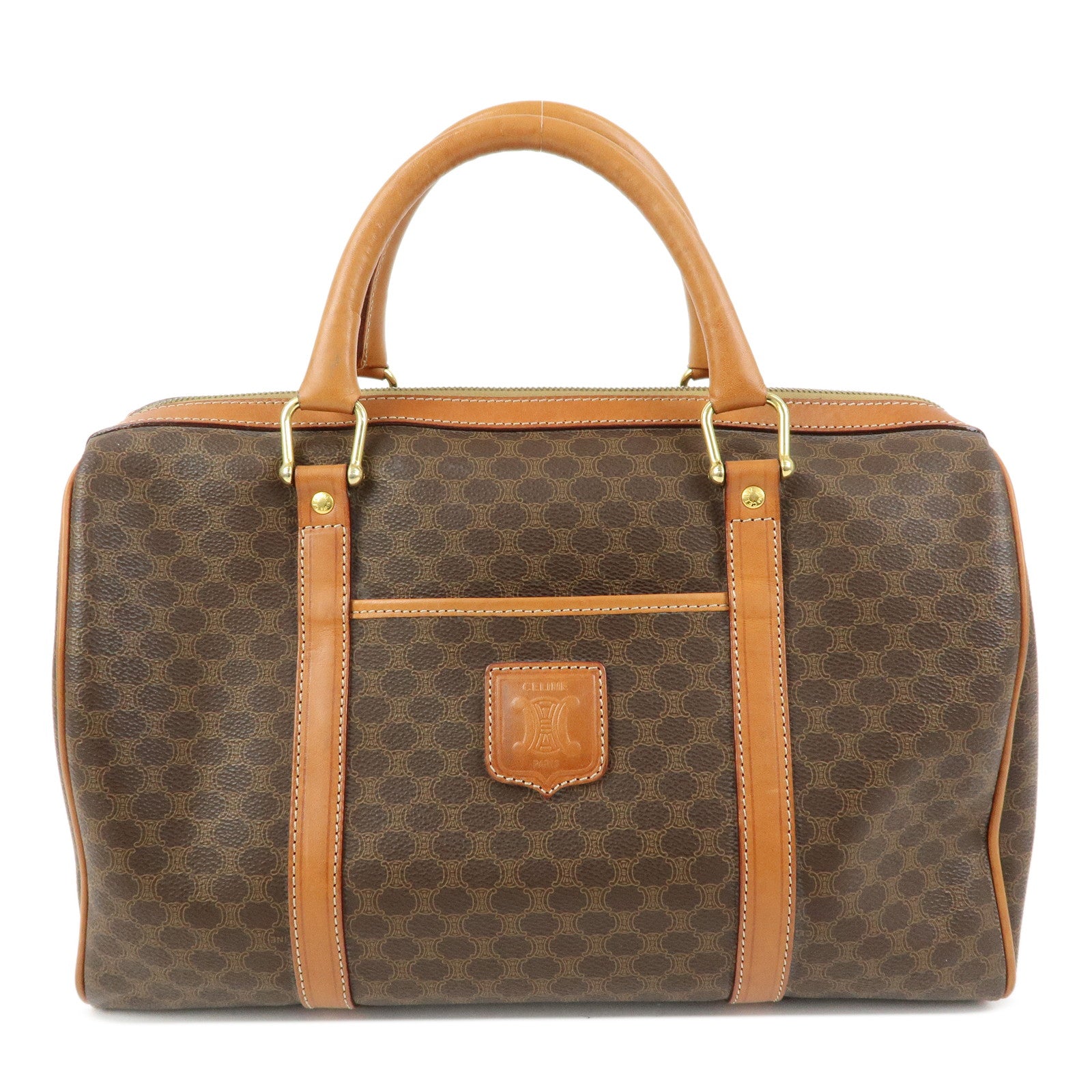 CELINE Macadam PVC Leather Boston Bag Hand Bag Brown