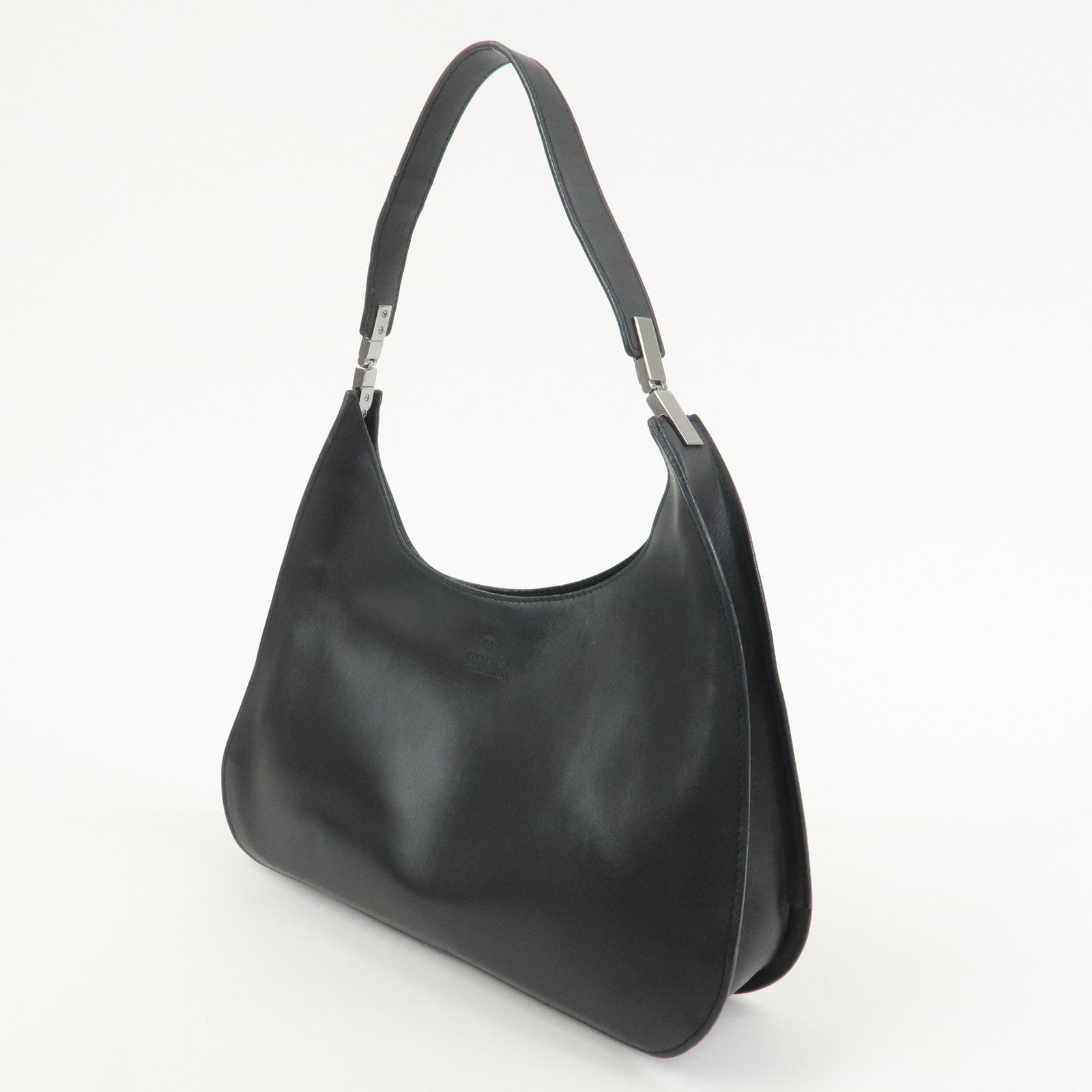 GUCCI Logo Leather Shoulder Bag Hand Bag Black 001繝ｻ3767