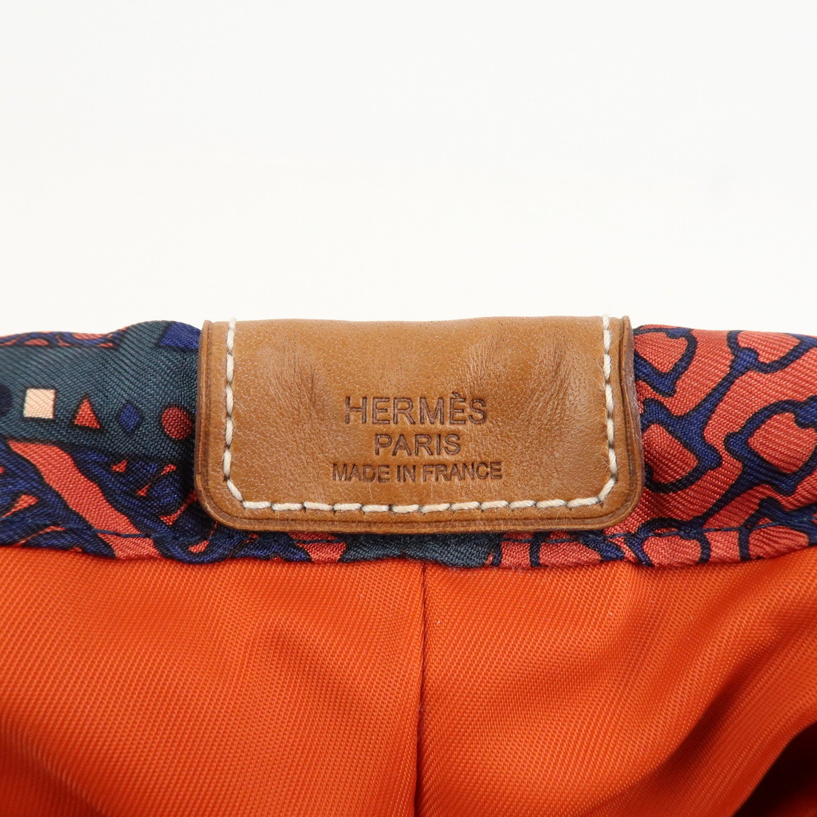 HERMES Fourbi 25 Silk Leather Drawstring Hand Bag Pouch Orange Navy