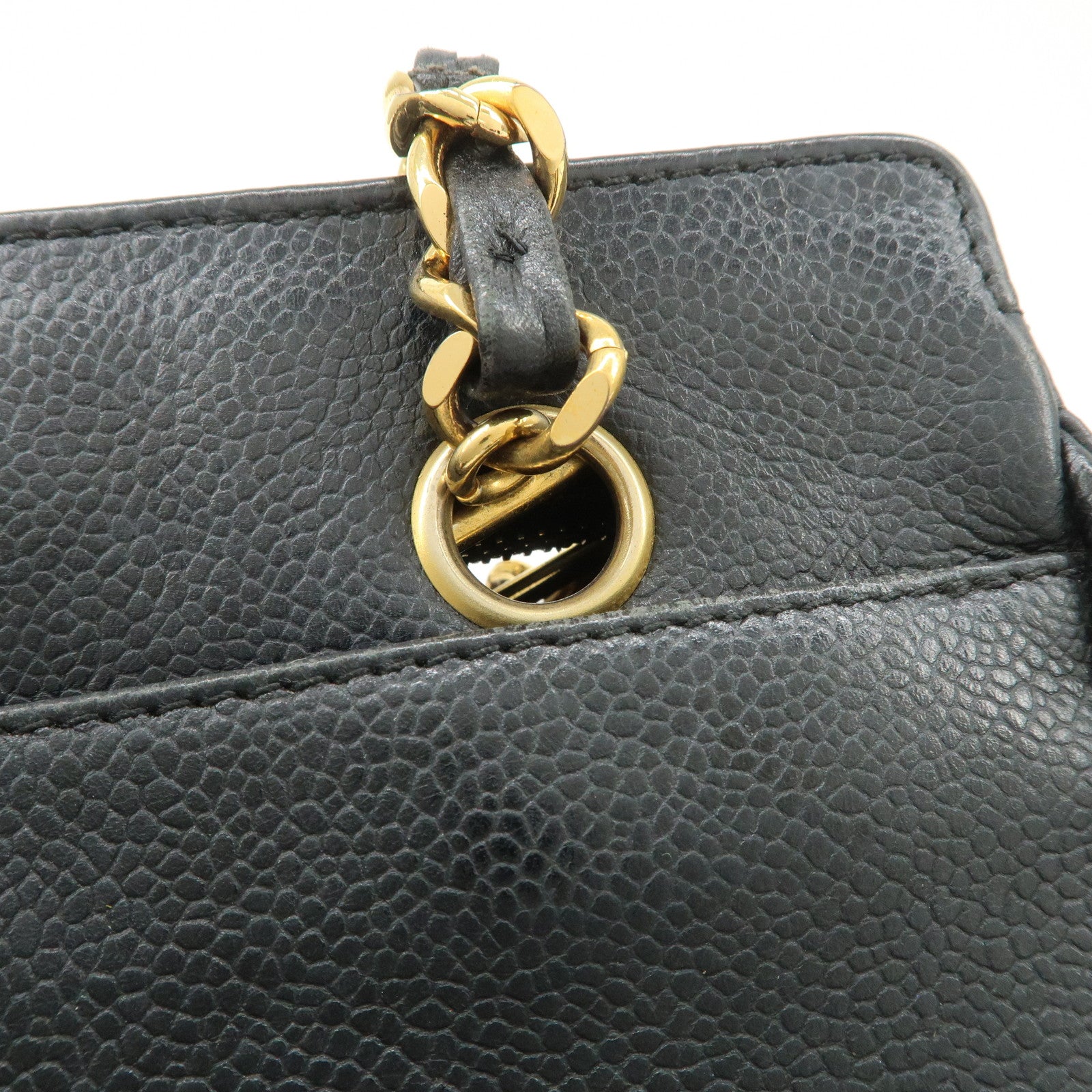 CHANEL Triple COCO Mark Caviarskin Chain Shoulder Bag Black