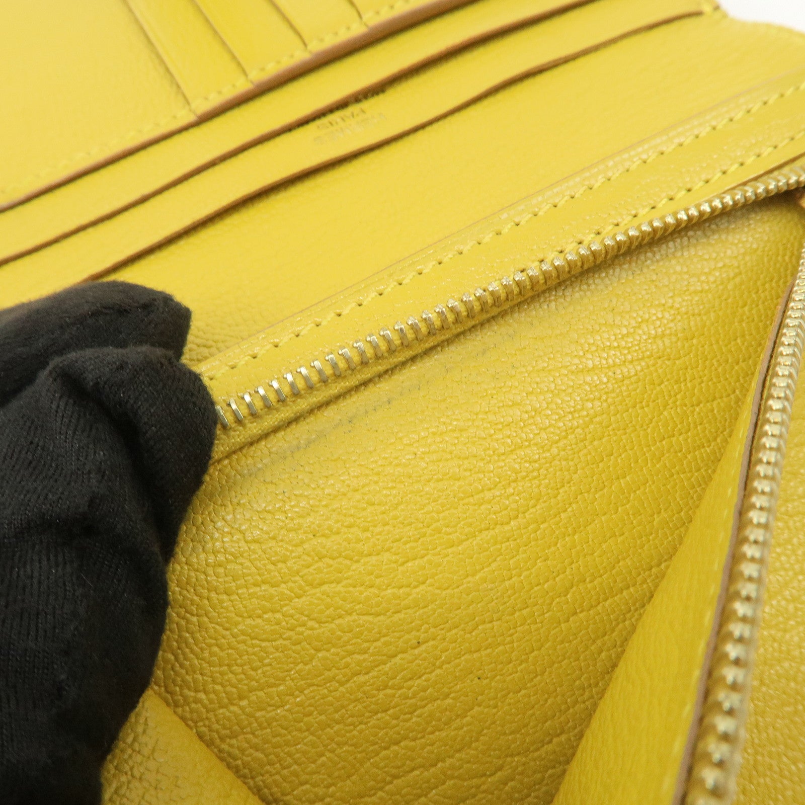 HERMES Leather Bearn Mini Compact Wallet D Stamped Yellow