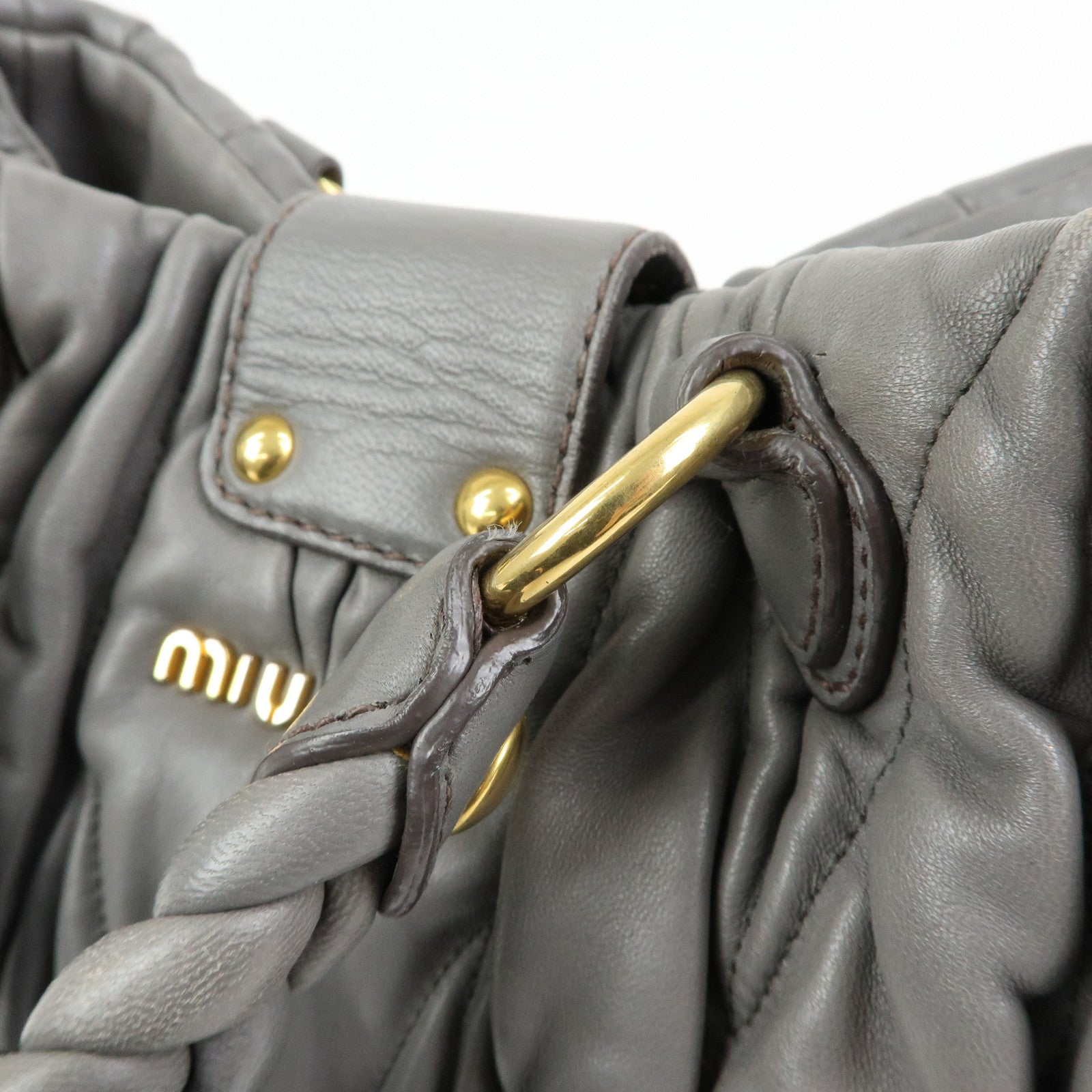 MIU MIU Matelasse Nappa Leather Hand Bag Gray RN0473